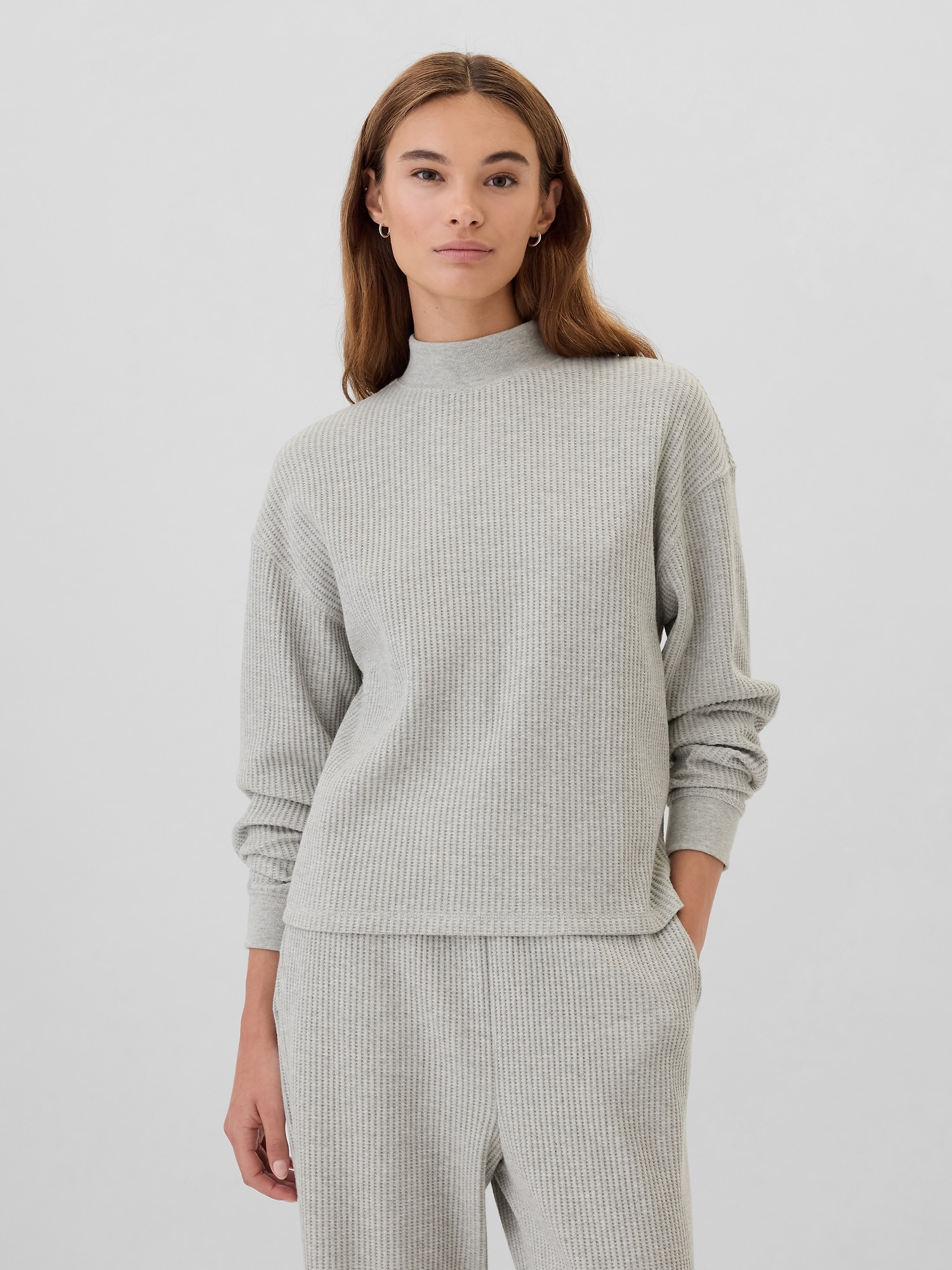 Relaxed Waffle-Wedge Mockneck T-Shirt