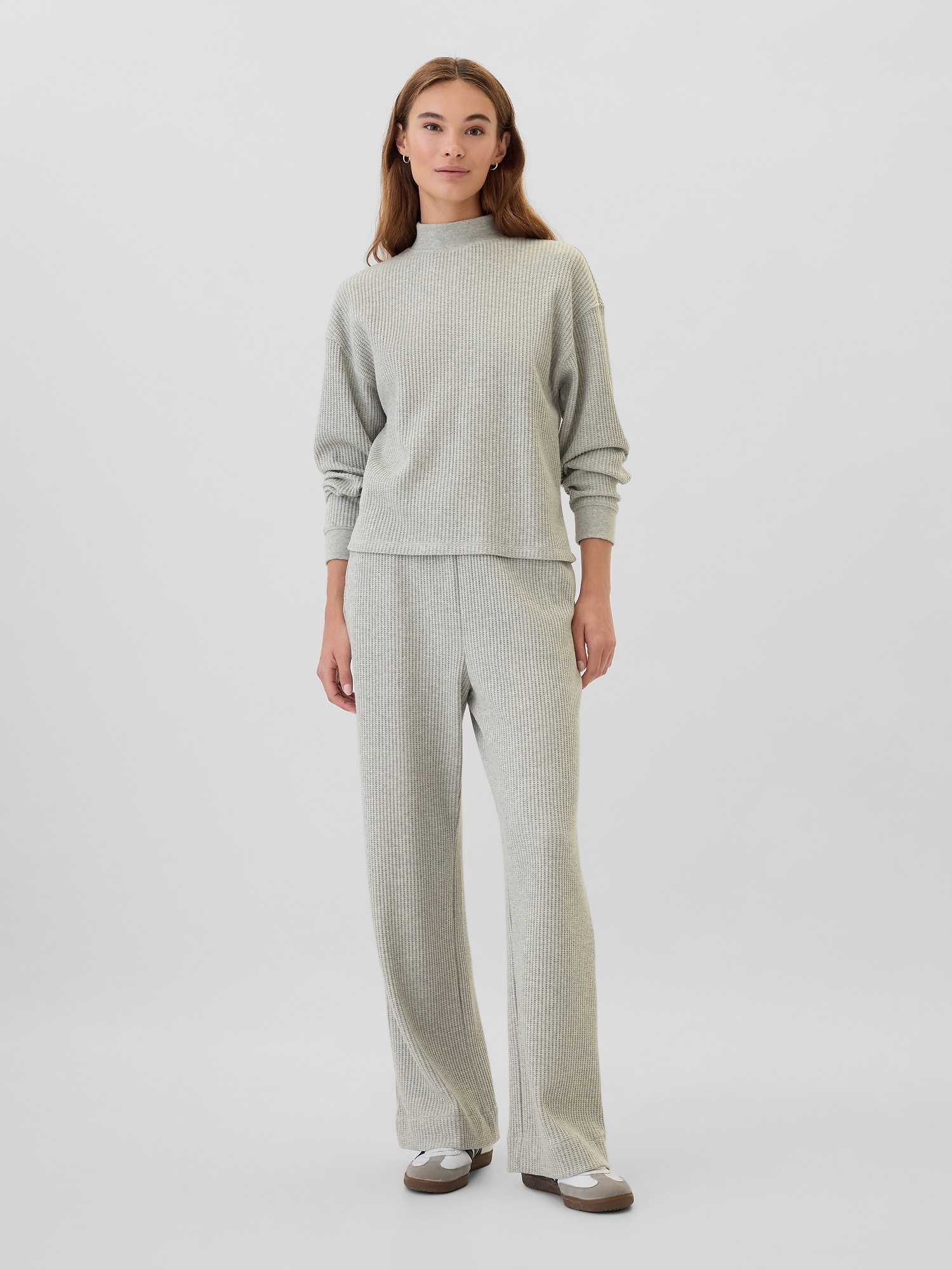 Waffle-Knit Wide-Leg Pull-On Pants