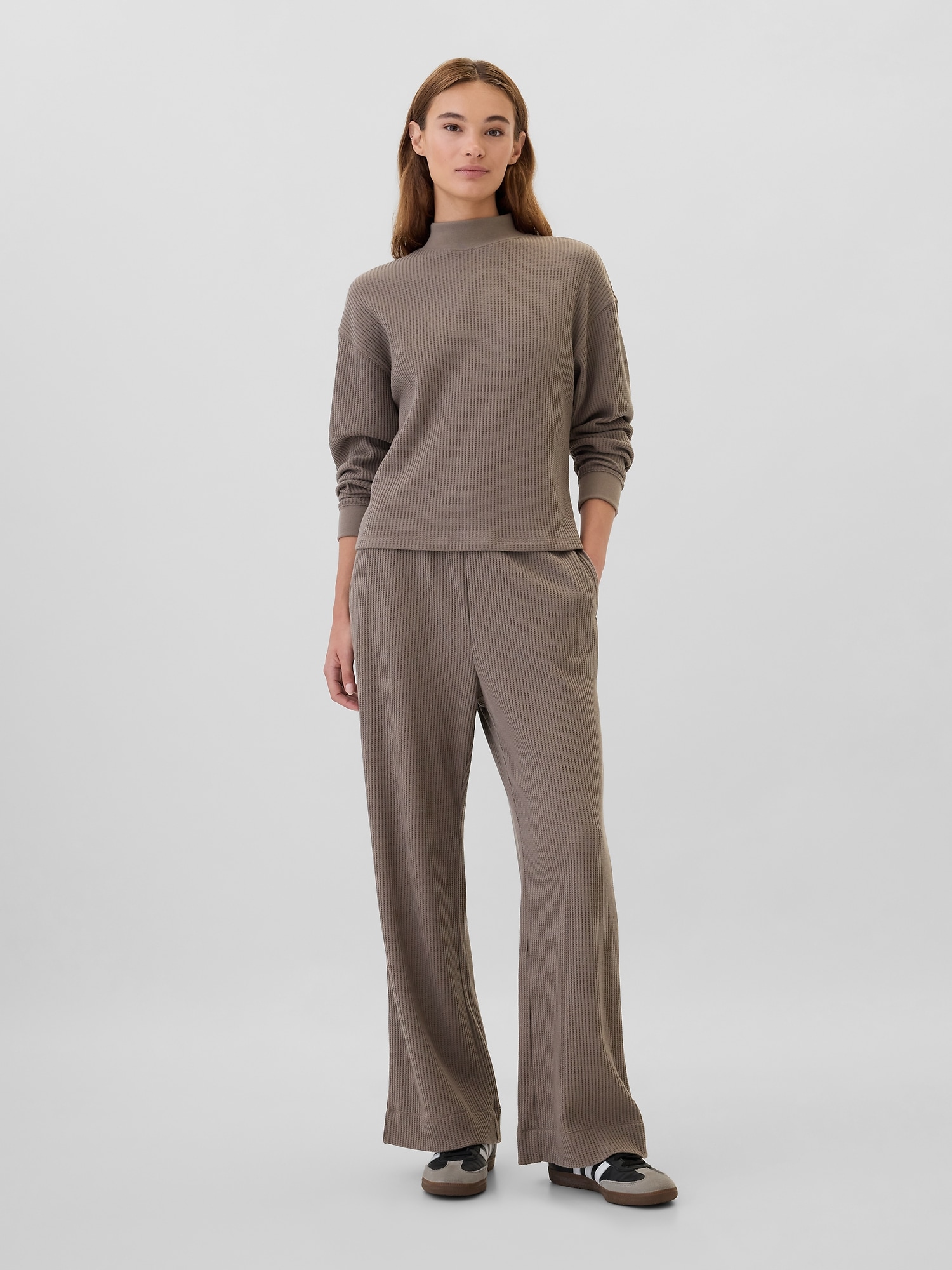 Waffle-Knit Wide-Leg Pull-On Pants