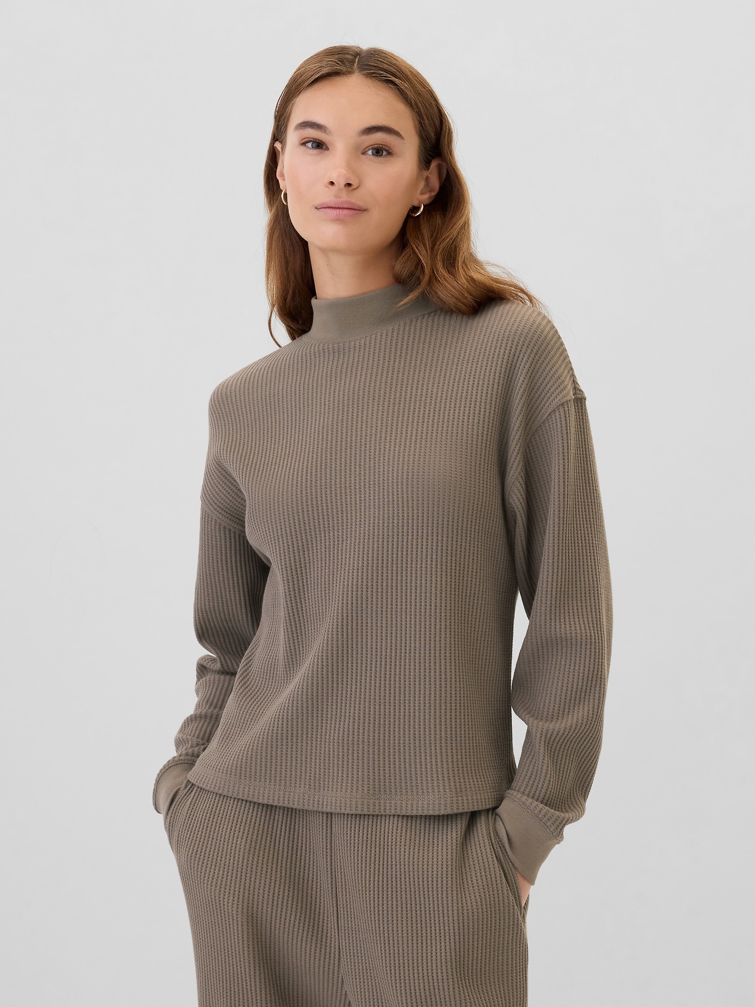 Relaxed Waffle-Wedge Mockneck T-Shirt