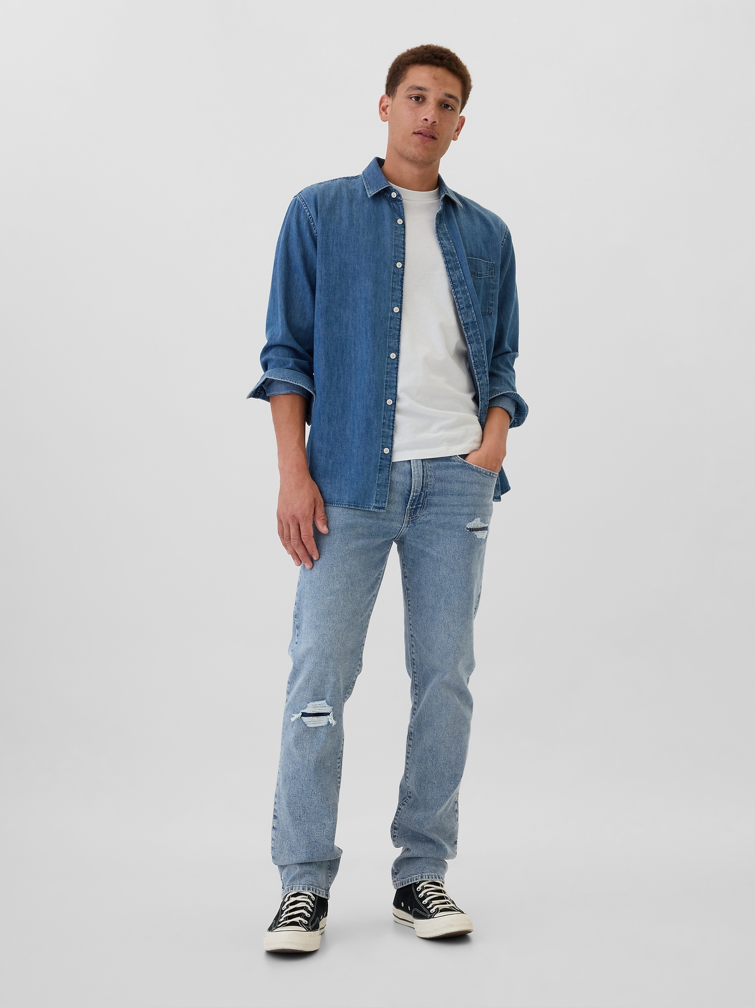 Destructed GapFlex Straight Jeans - Blue