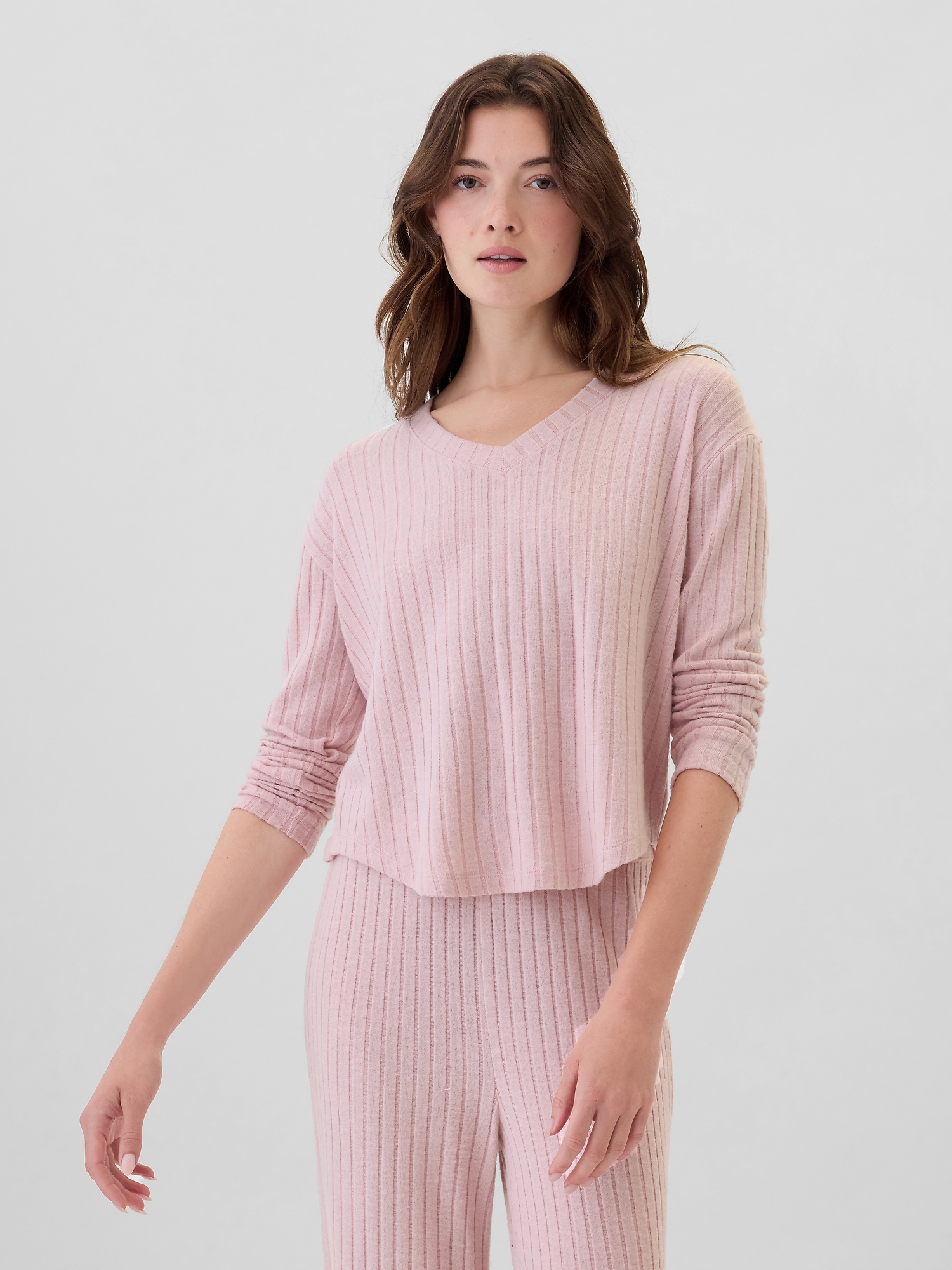 Relaxed Ribbed V-Neck PJ Top