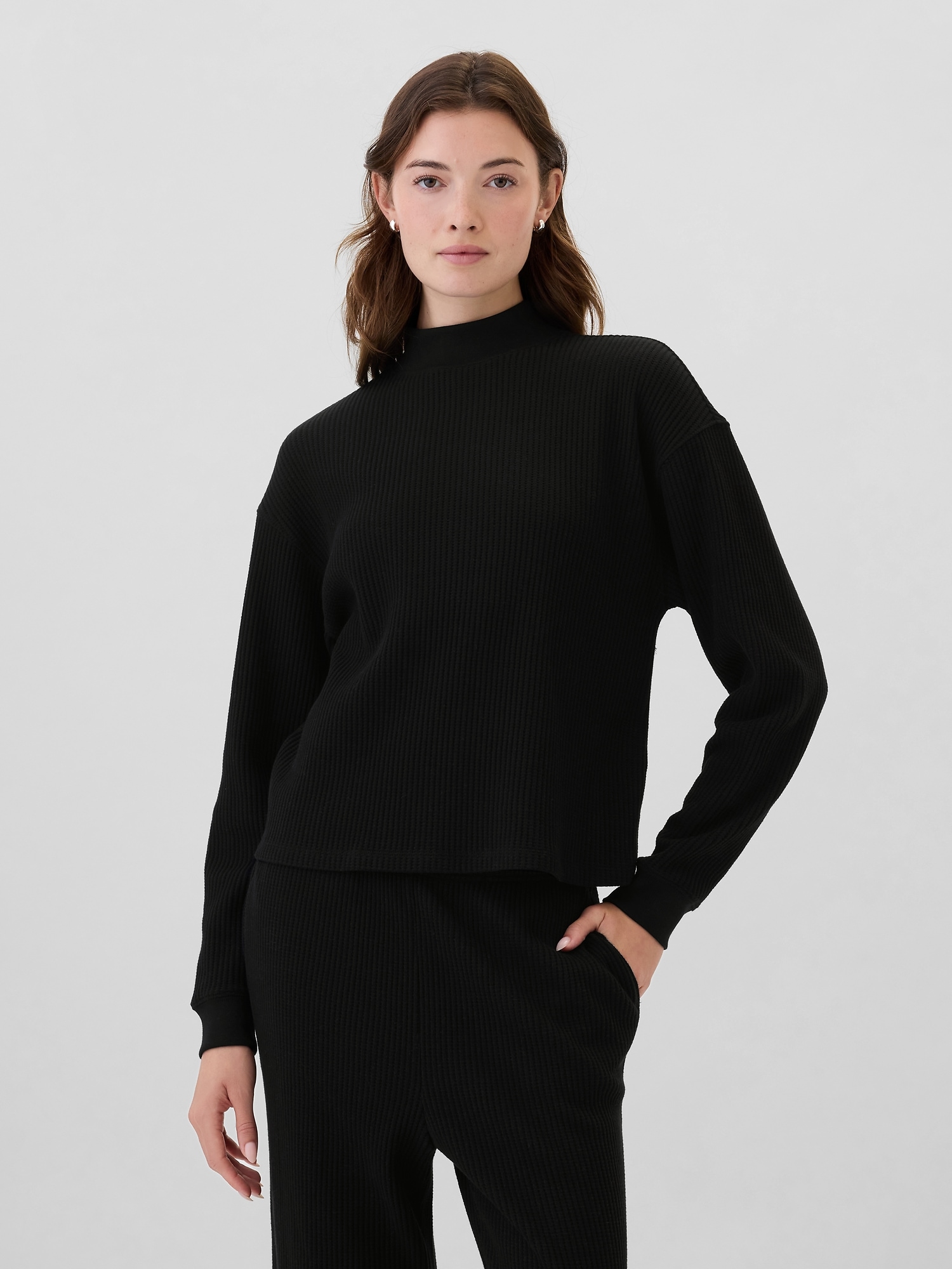 Relaxed Waffle-Wedge Mockneck T-Shirt