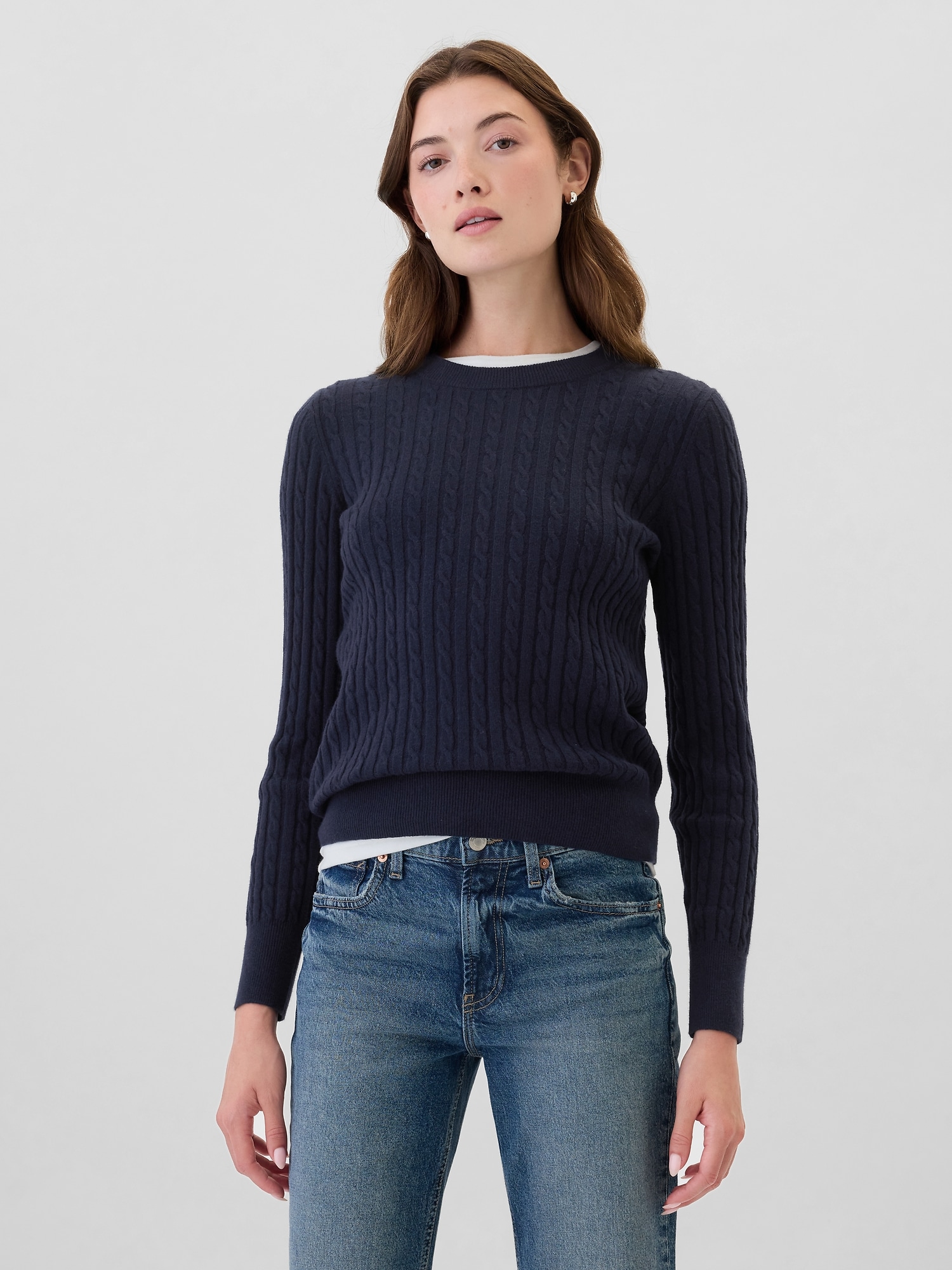 CashSoft Cable-Knit Crewneck Sweater