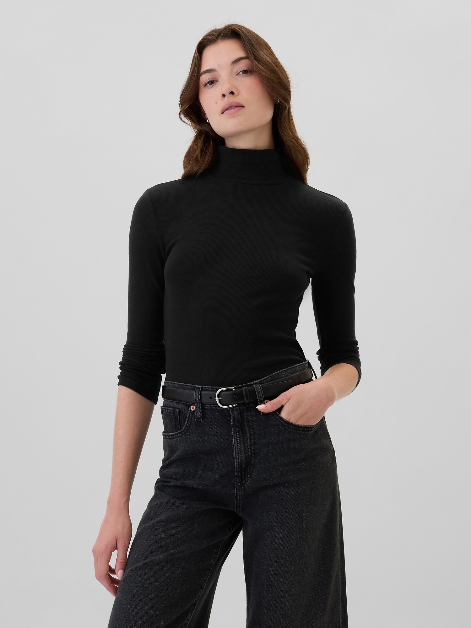 Ribbed Turtleneck T-Shirt