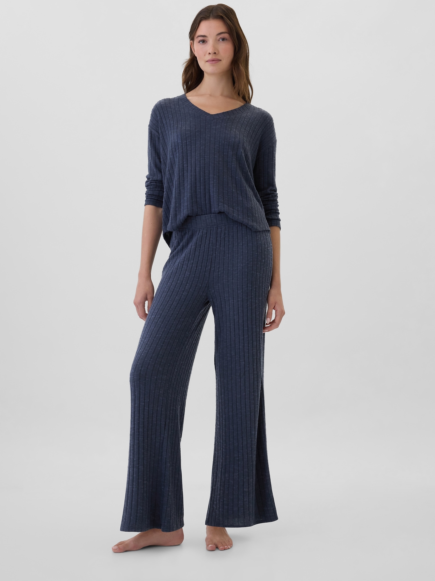 Relaxed Ribbed Wide-Leg PJ Pants