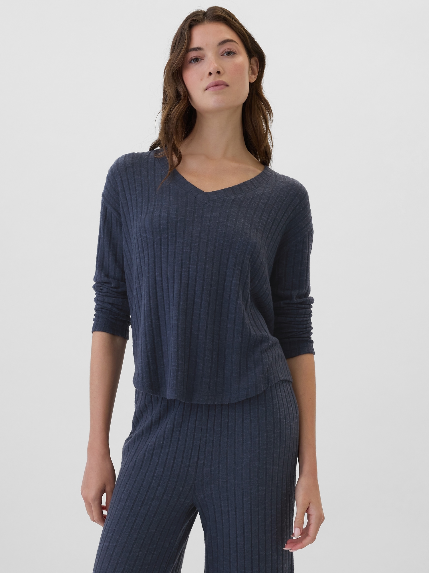 Relaxed Ribbed V-Neck PJ Top