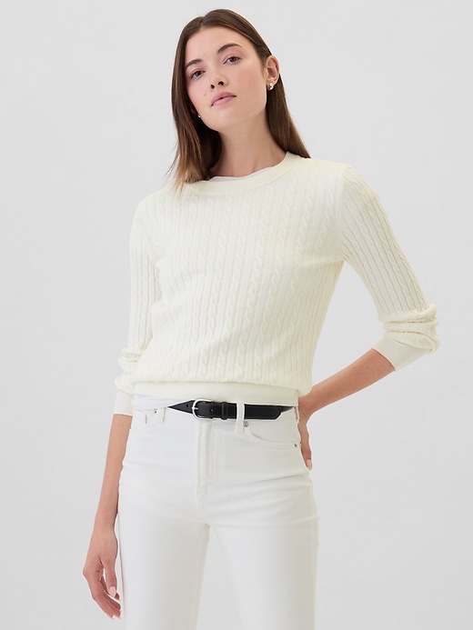 Image number 1 showing, CashSoft Cable-Knit Crewneck Sweater