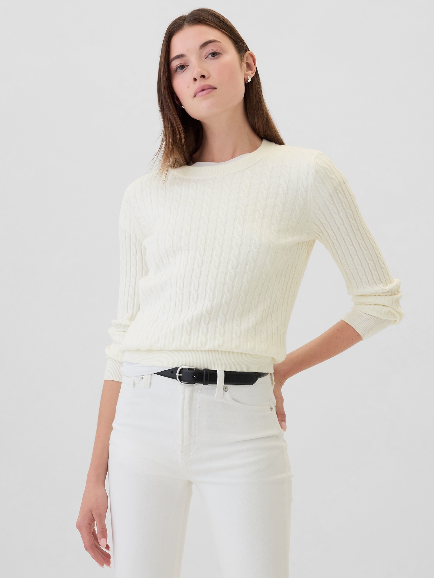 CashSoft Cable-Knit Crewneck Sweater