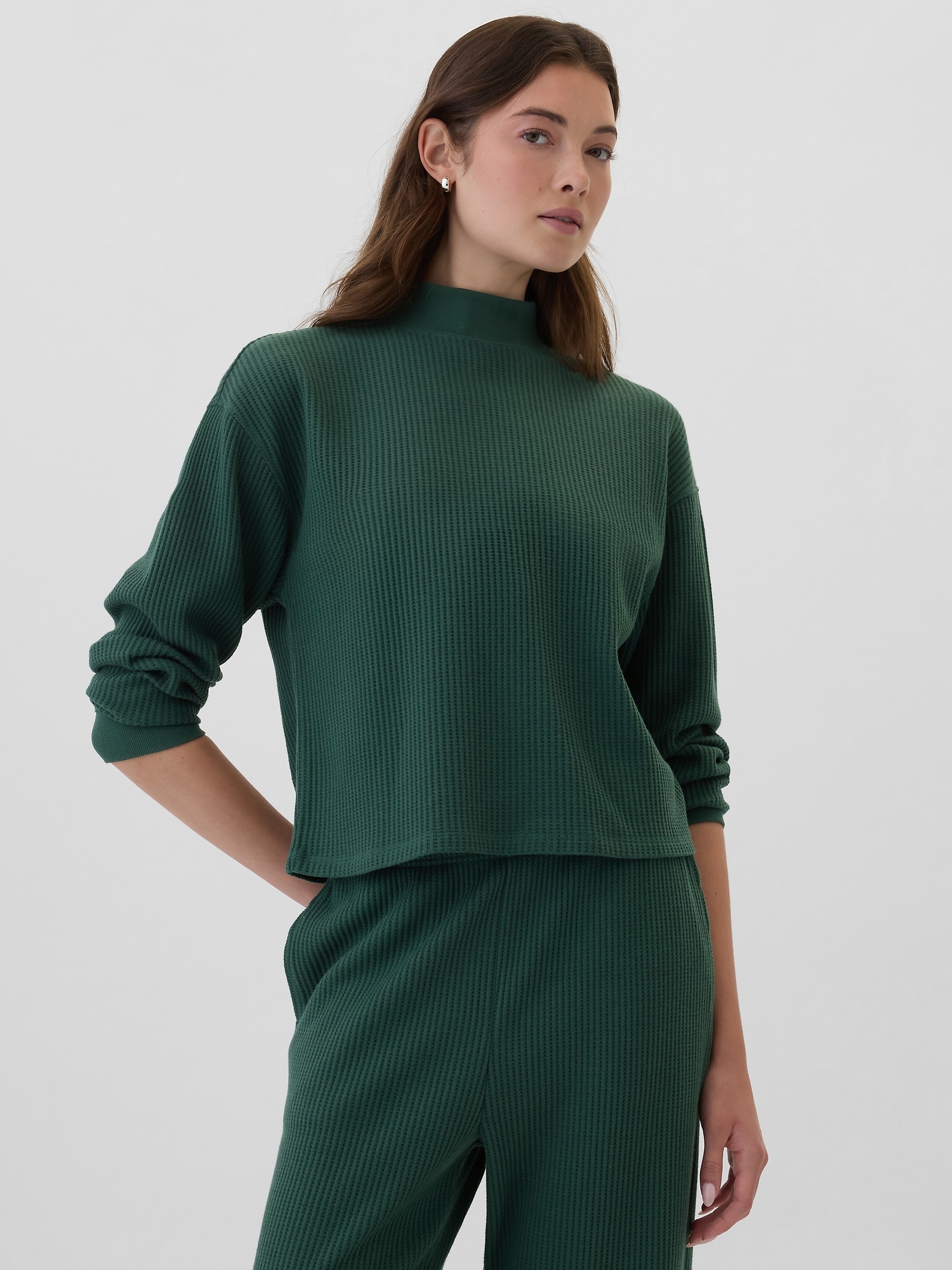 Relaxed Waffle-Wedge Mockneck T-Shirt