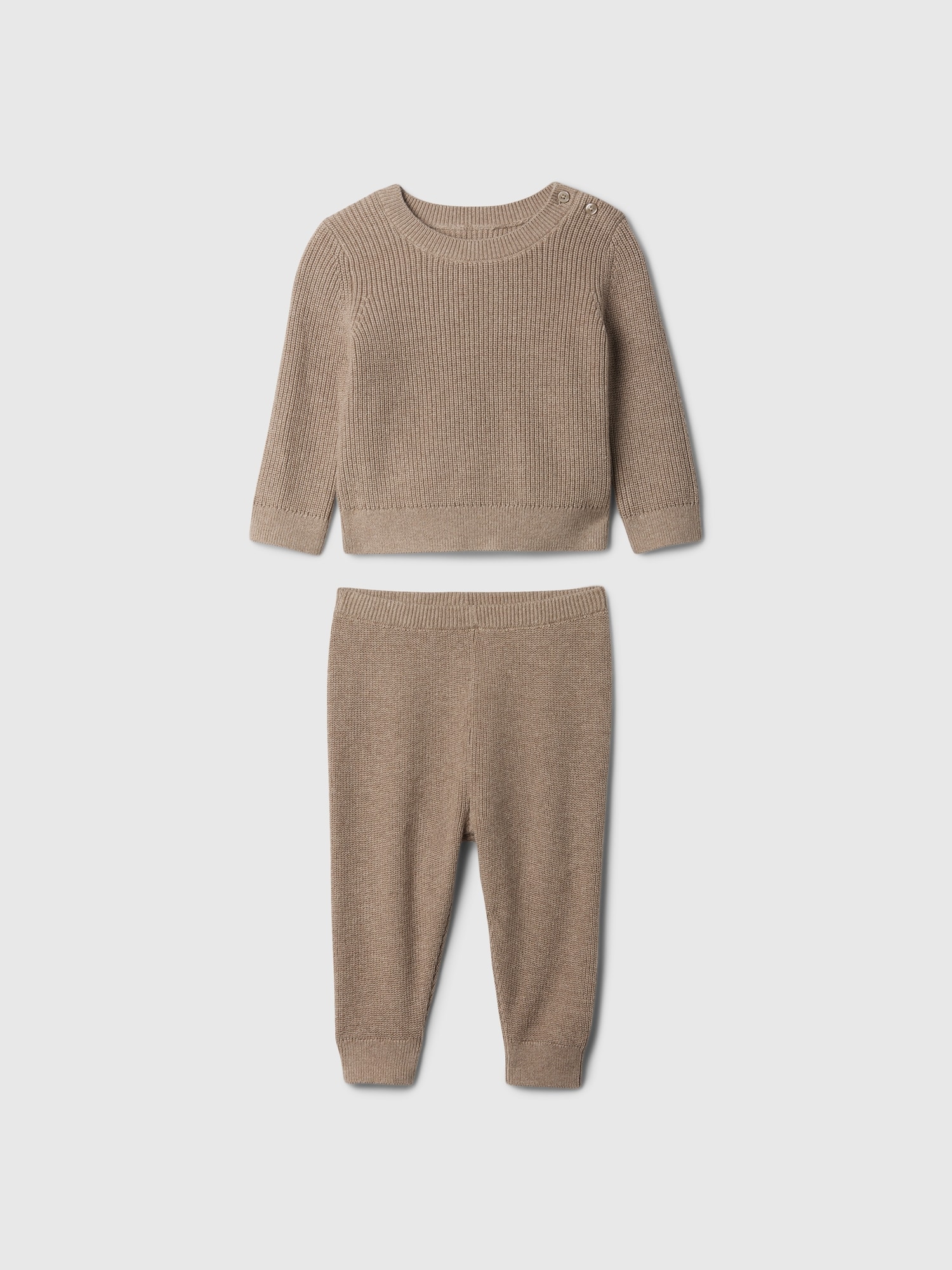 Baby Ribbed Sweater Two-Piece Outfit Set - Brown