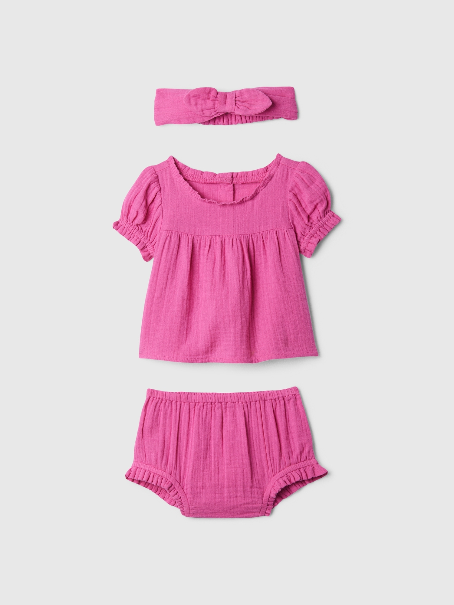 Baby Gauze Three-Piece Outfit Set - Pink