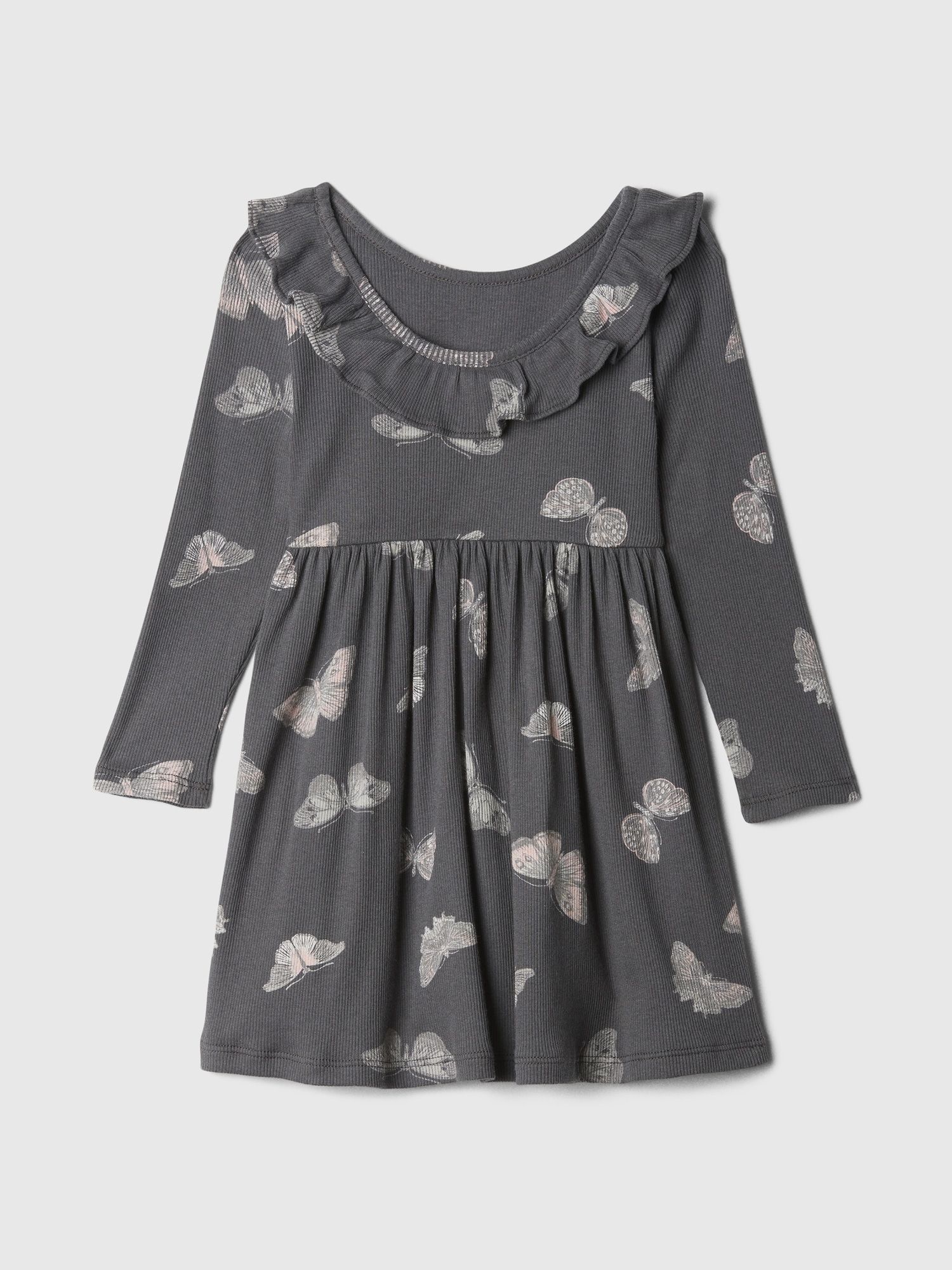 babyGap Ribbed Print Ruffle Dress - Gray