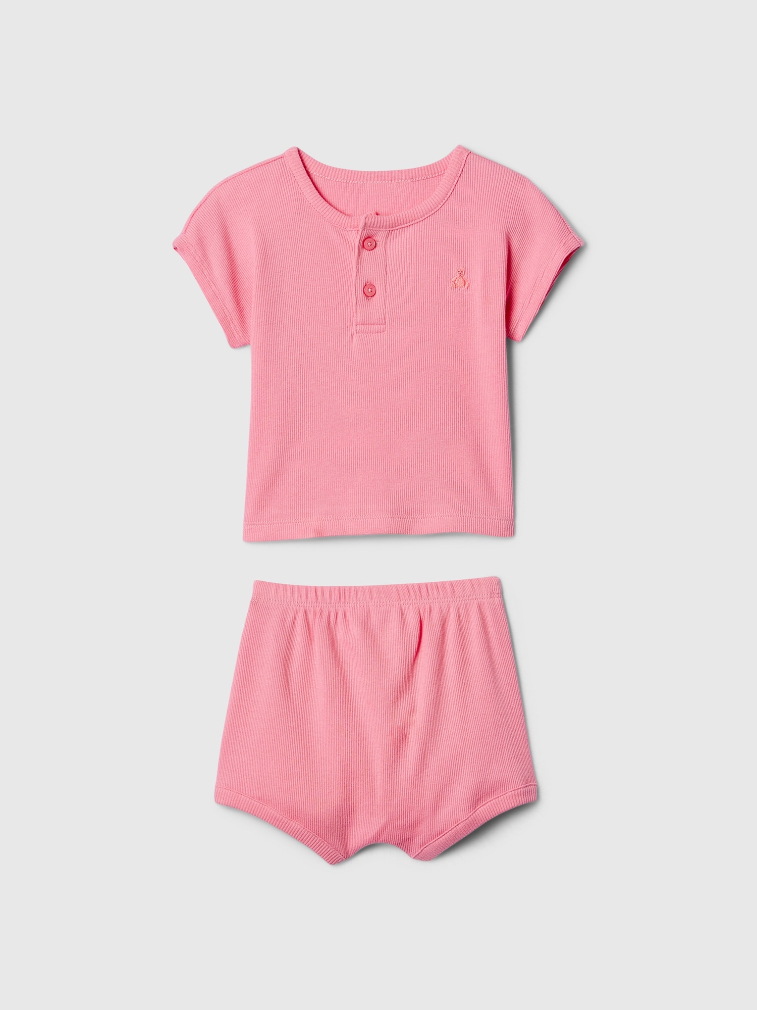 Baby Ribbed Henley Two-Piece Outfit Set - Pink