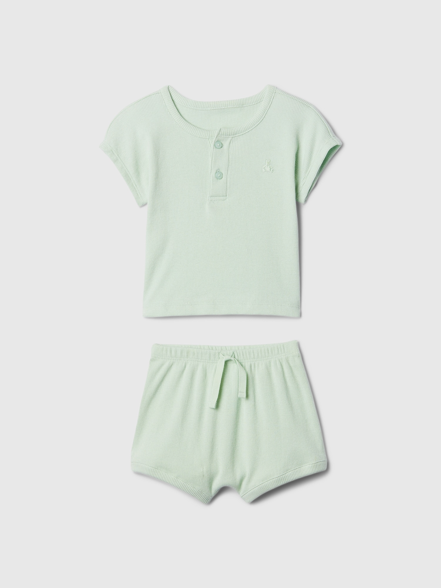 Baby Ribbed Henley Two-Piece Outfit Set - Green