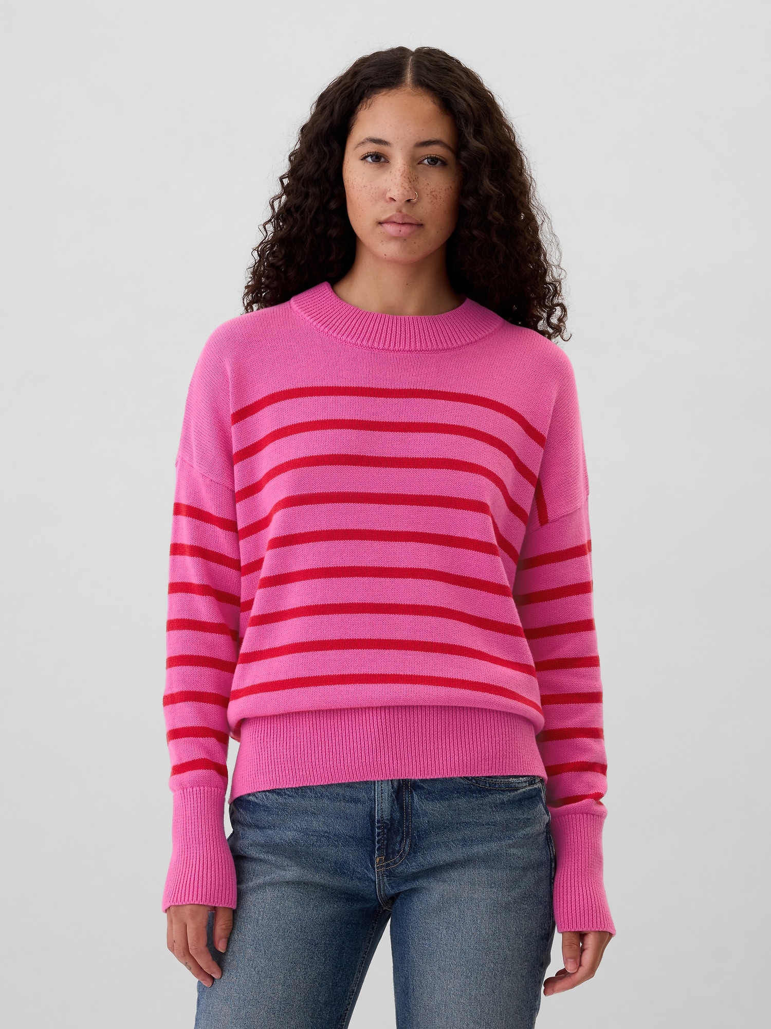 Oversized Stripe High Neck Crewneck Sweater