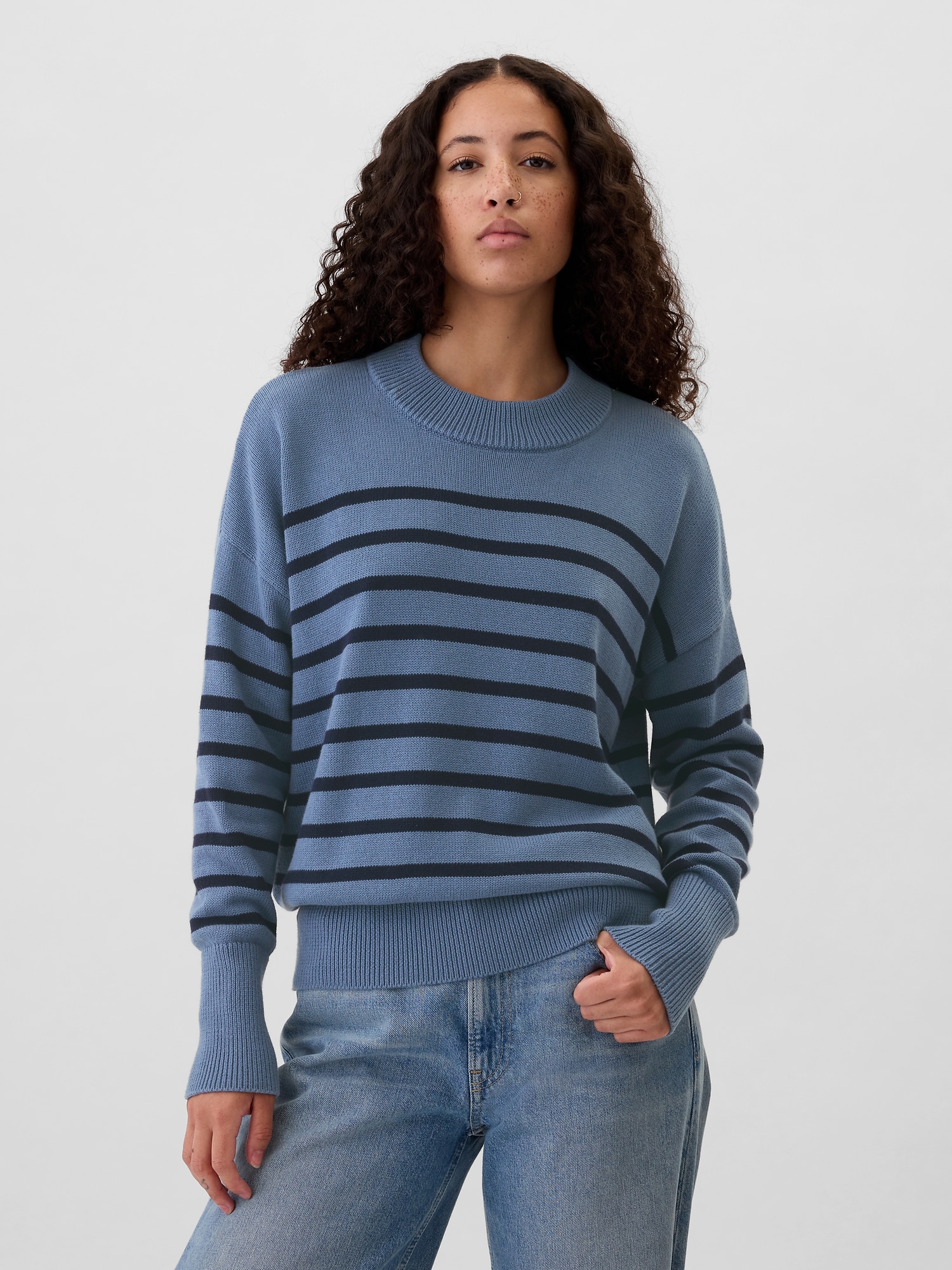 Oversized Stripe High Neck Crewneck Sweater