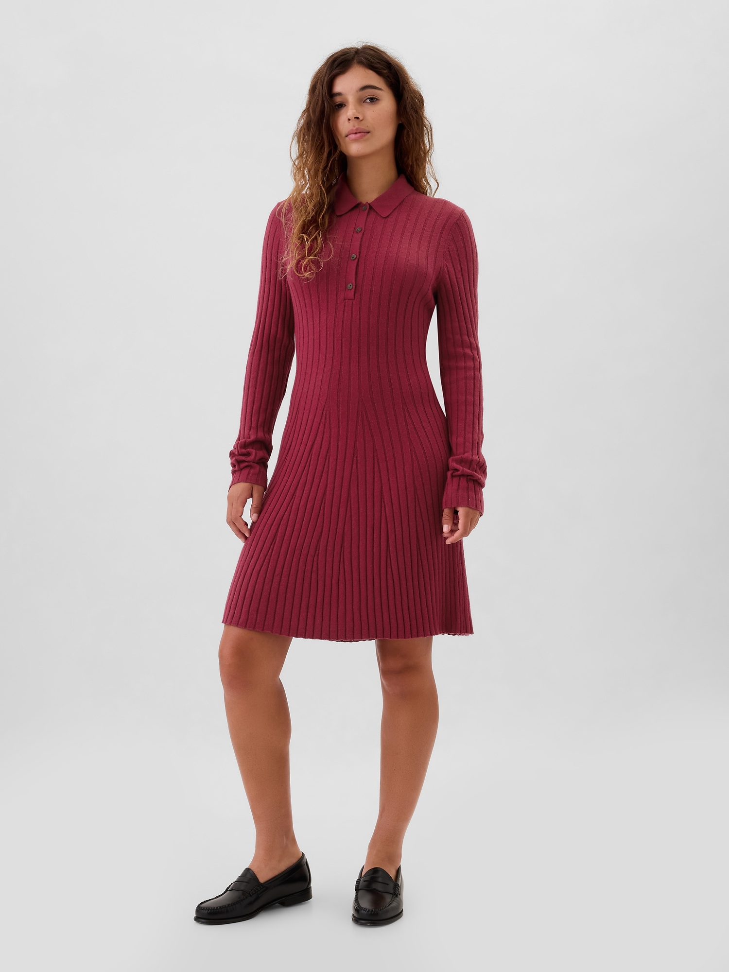 CashSoft Ribbed Polo Sweater Mini Dress