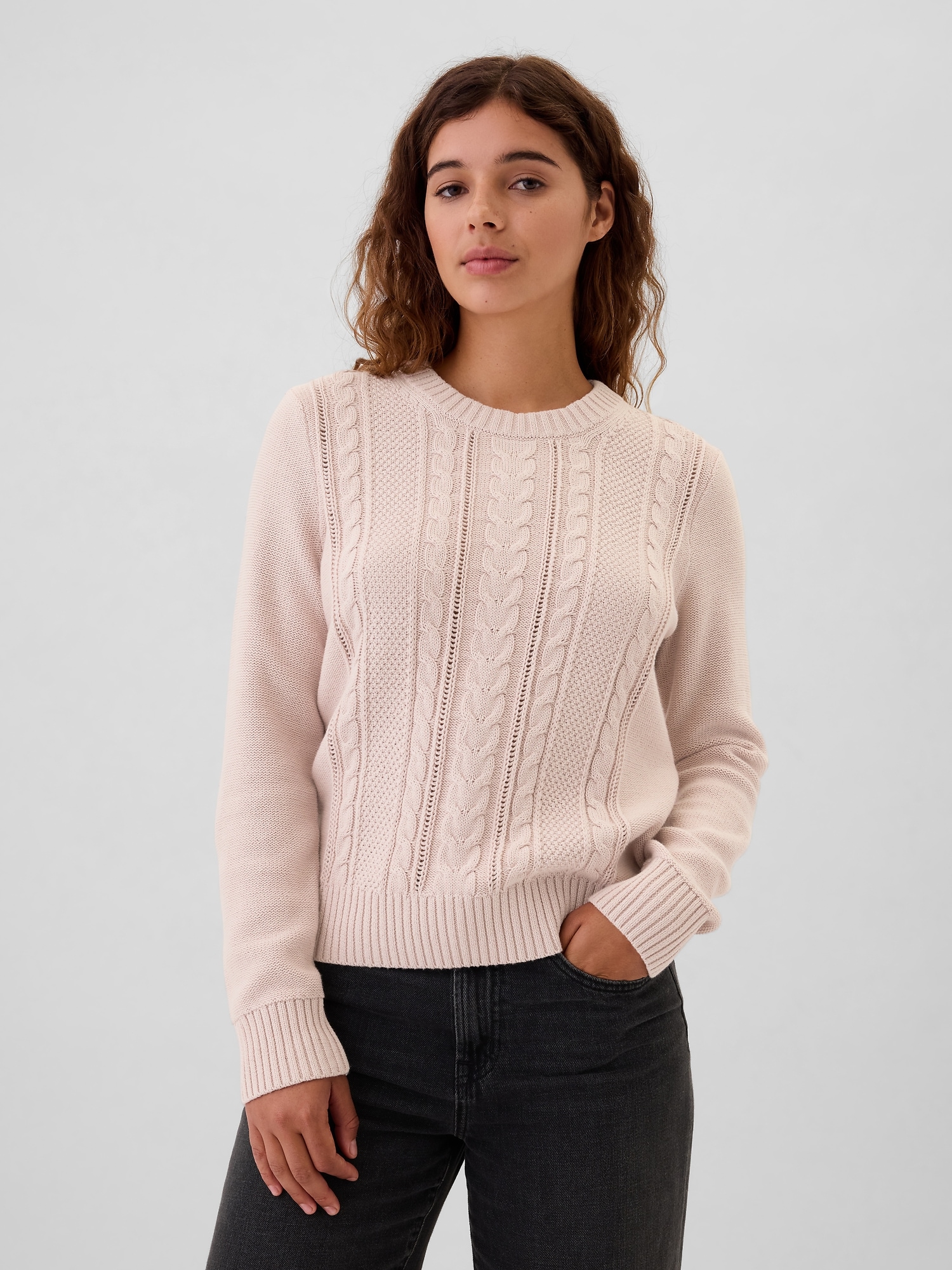 Cable-Knit Crewneck Sweater