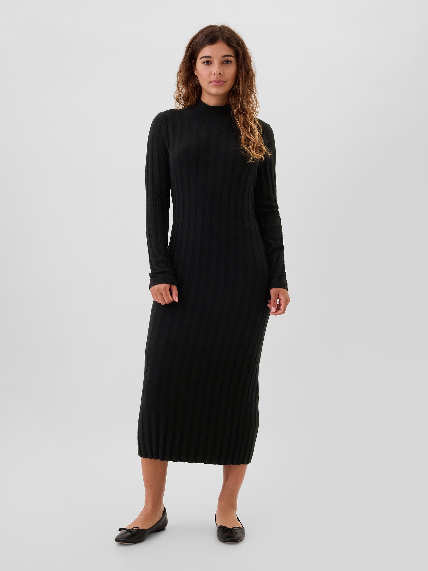 CashSoft Ribbed Mockneck Sweater Midi Dress