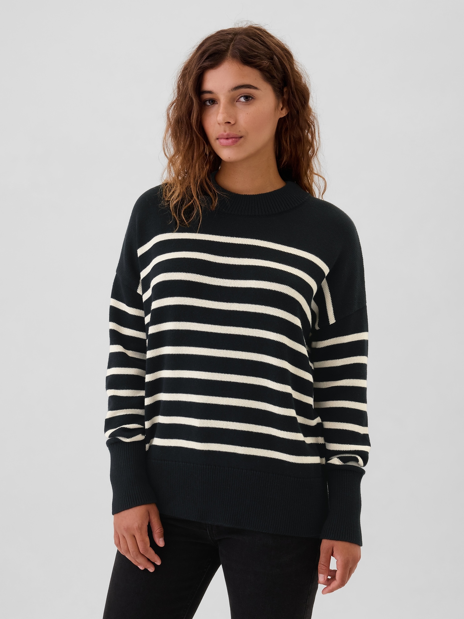 Oversized Stripe High Neck Crewneck Sweater Gap Factory