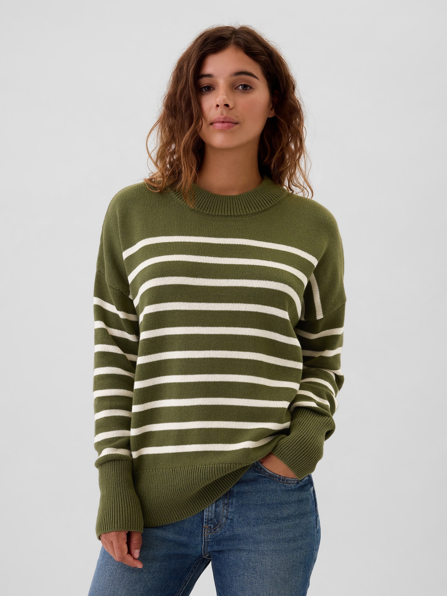 Oversized Stripe High Neck Crewneck Sweater