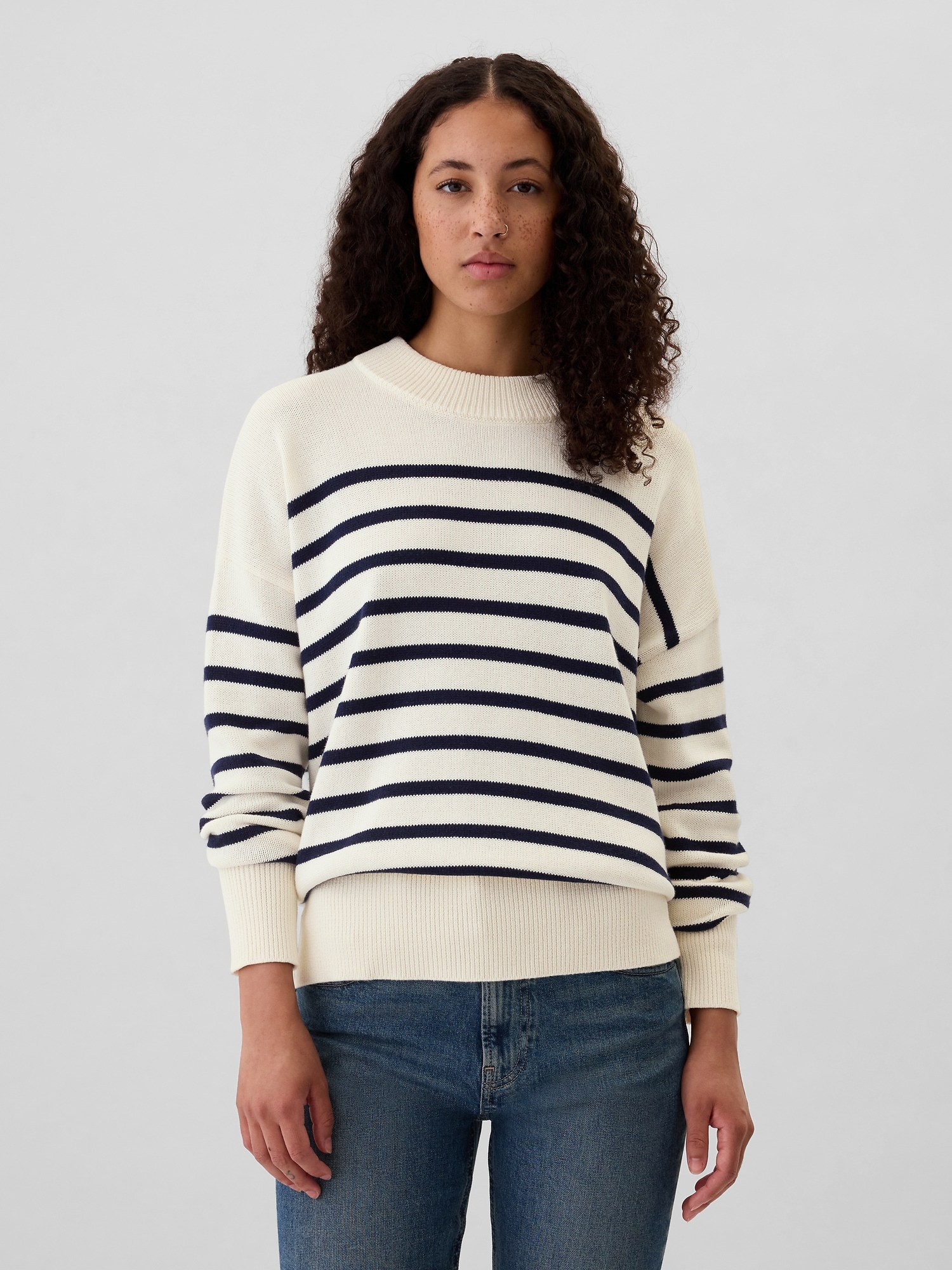 Oversized Stripe High Neck Crewneck Sweater