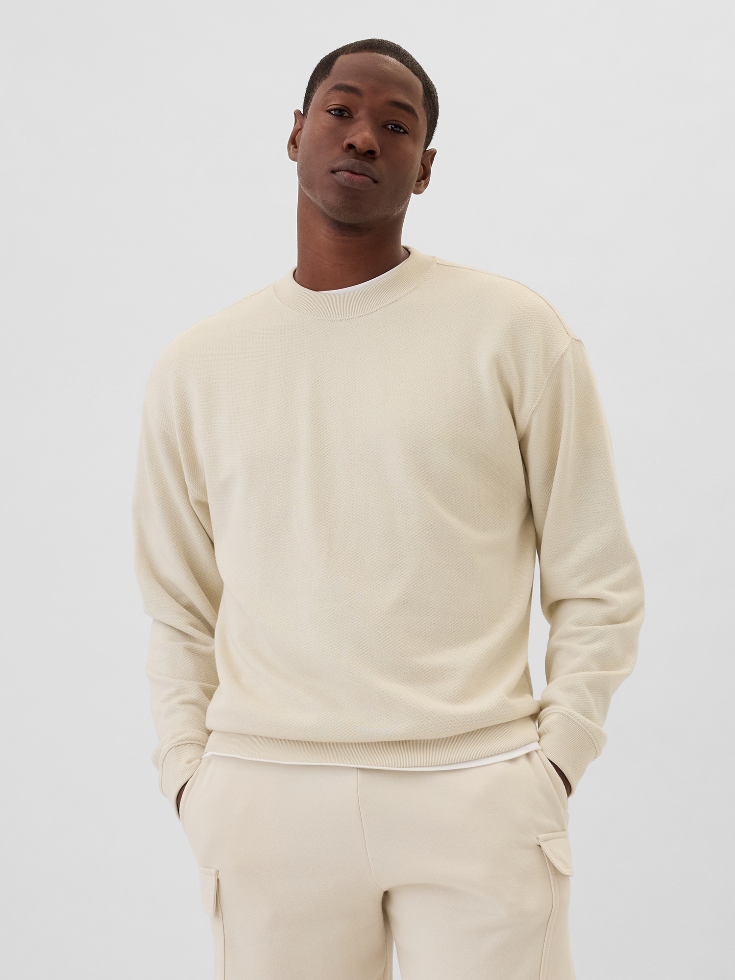 Relaxed Textured Crewneck Sweatshirt