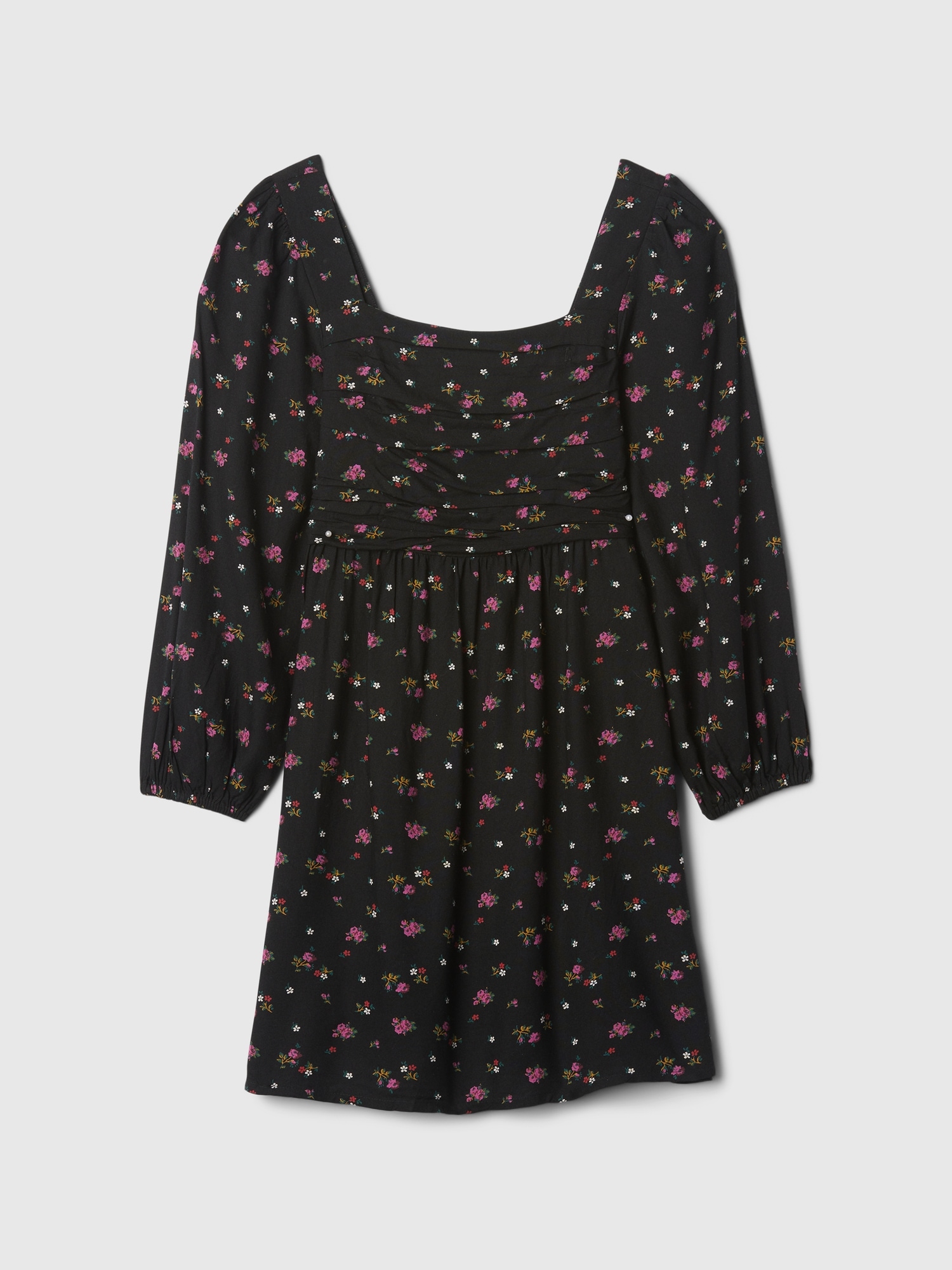 Kids Print Puff Sleeve Dress - Black