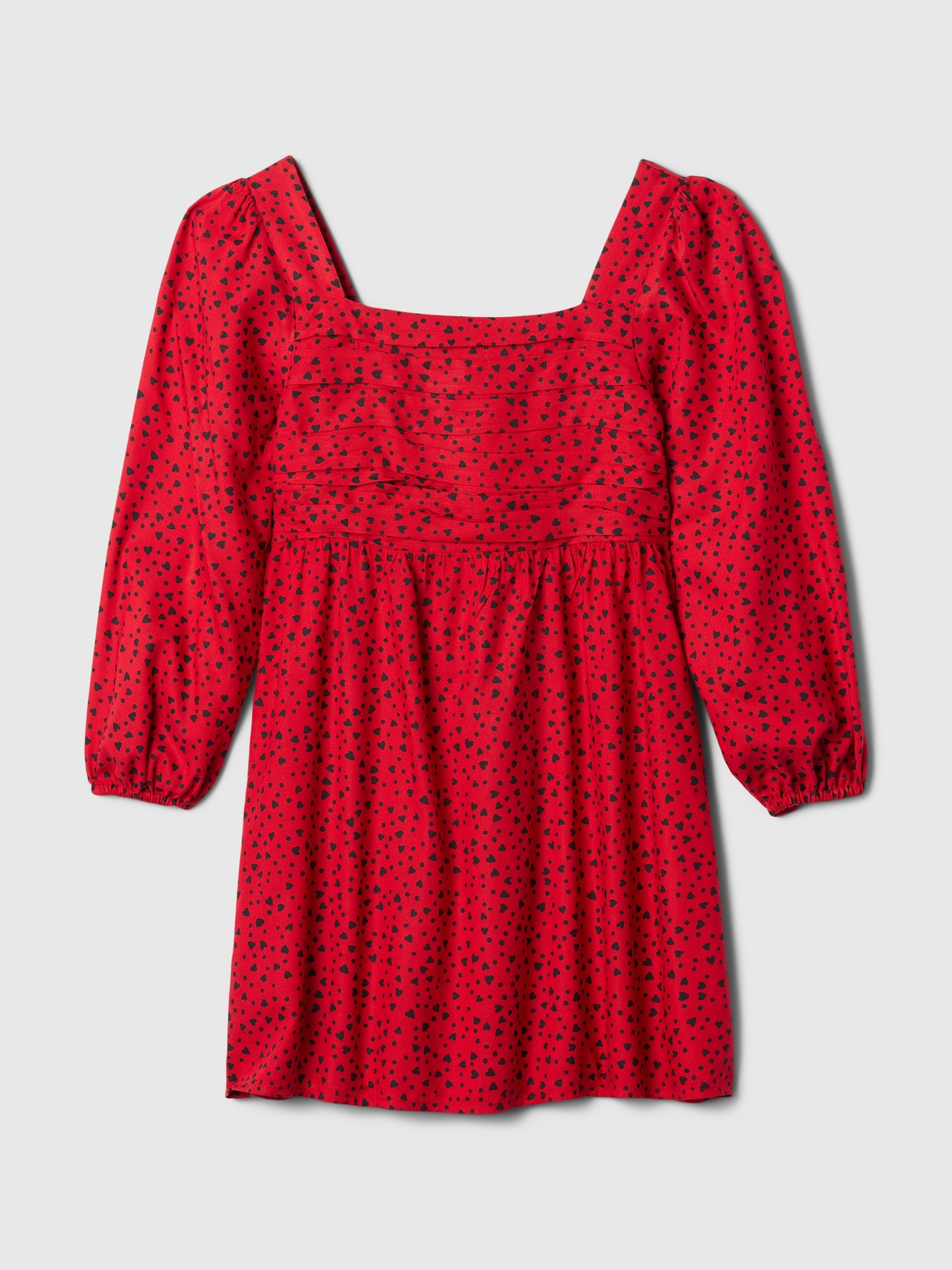 Kids Print Puff Sleeve Dress - Red