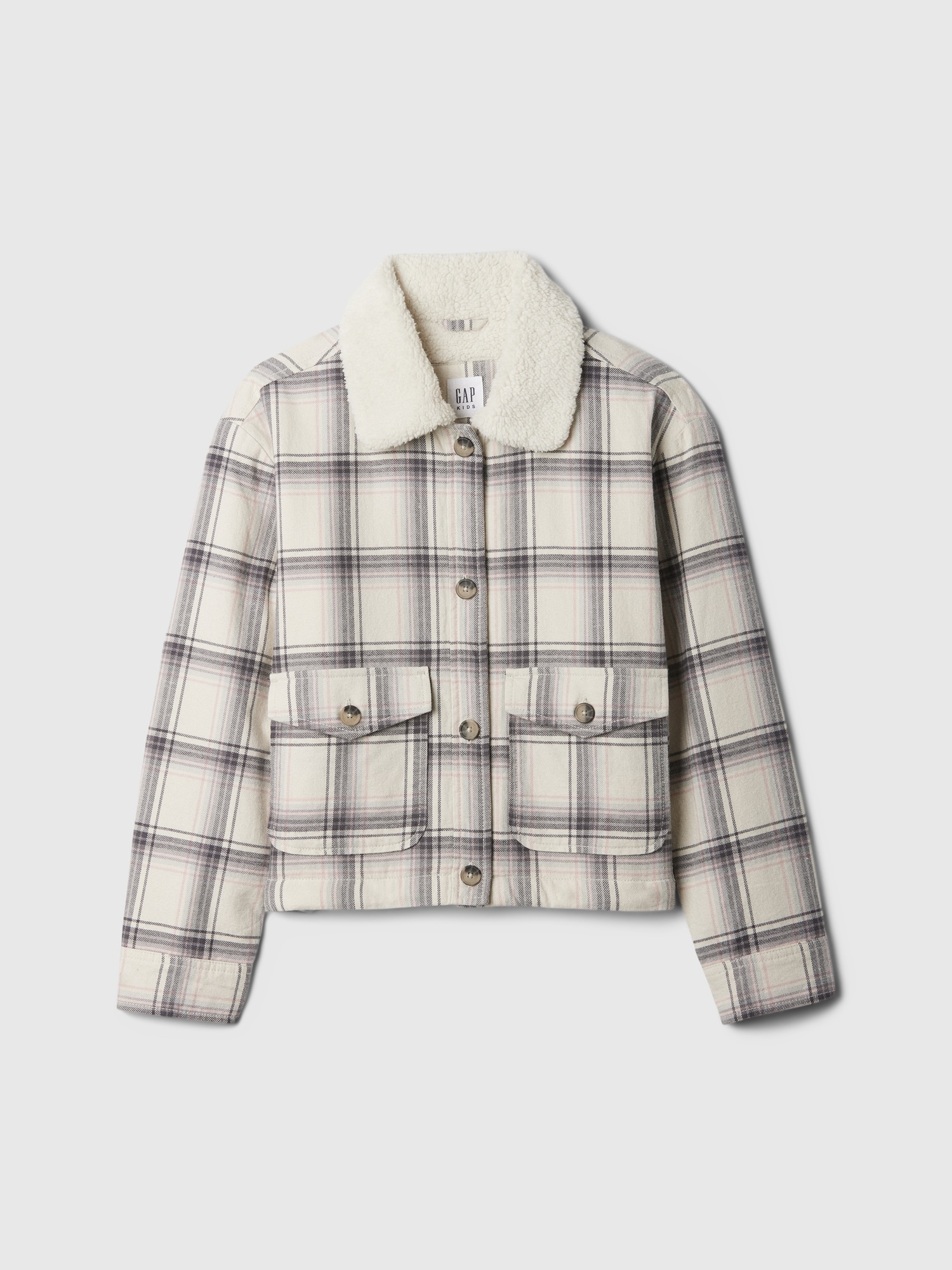 Kids Cropped Sherpa Flannel Shirt Jacket