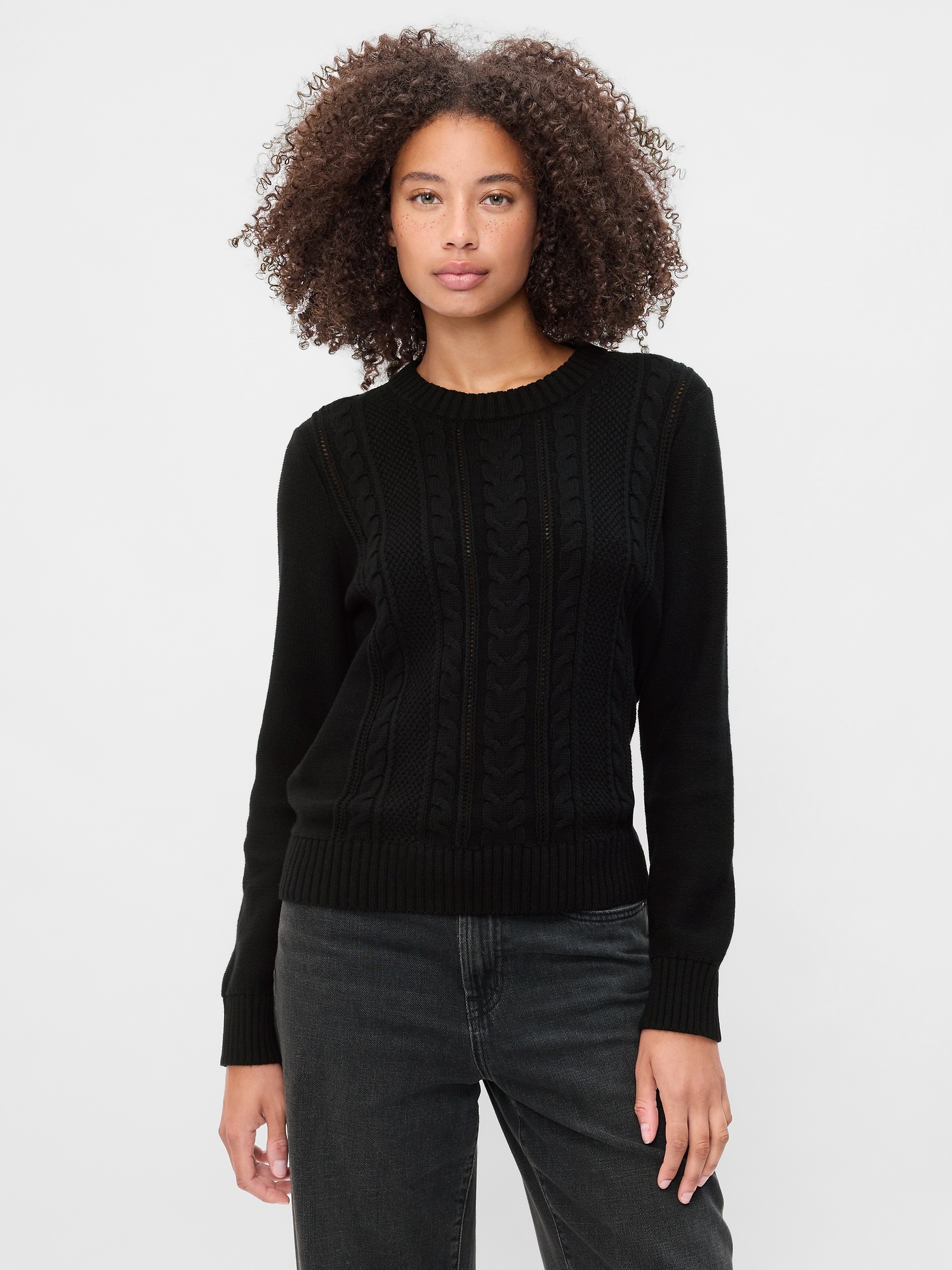 Cable-Knit Crewneck Sweater