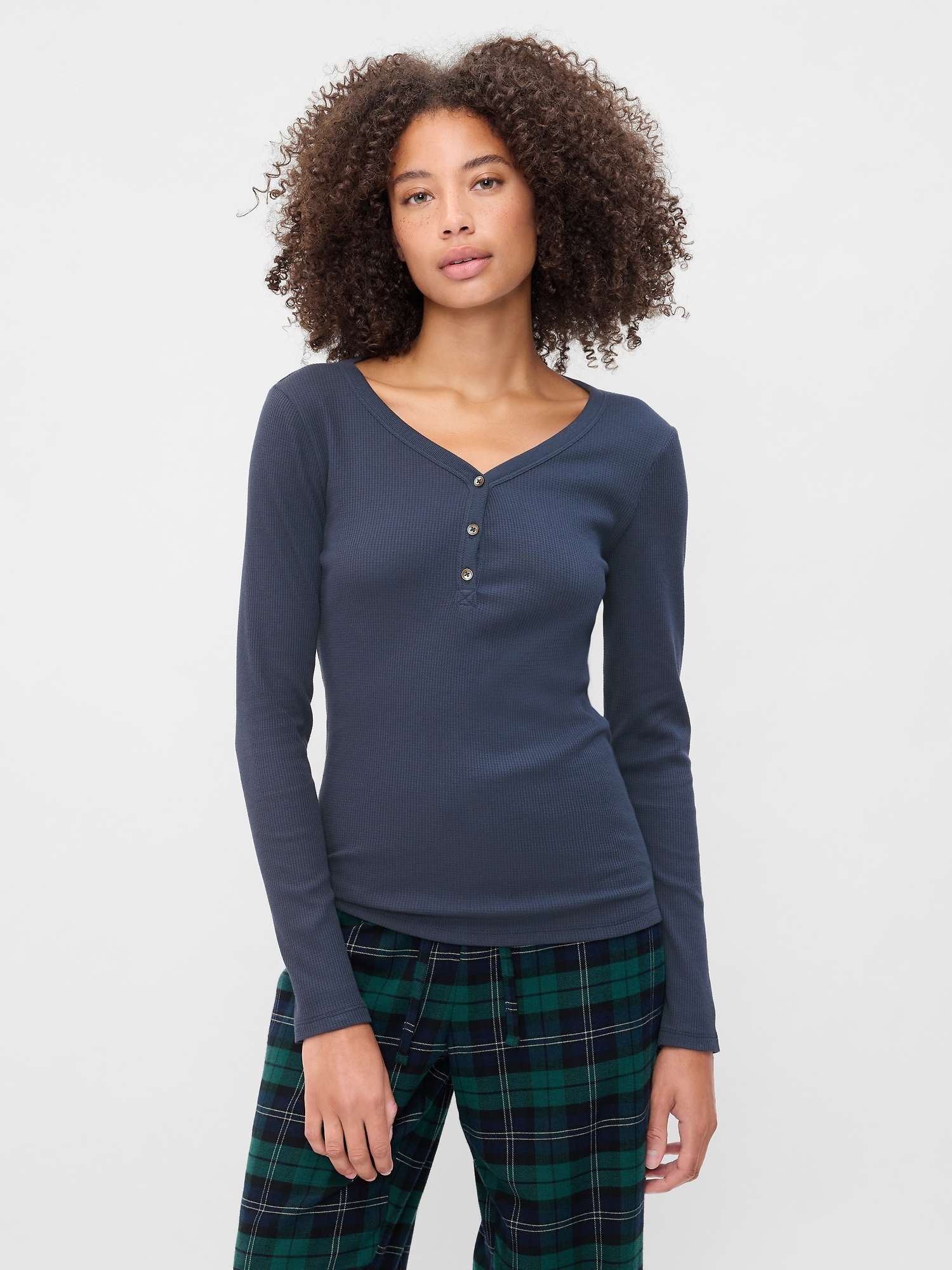 Waffle-Knit Henley PJ Top