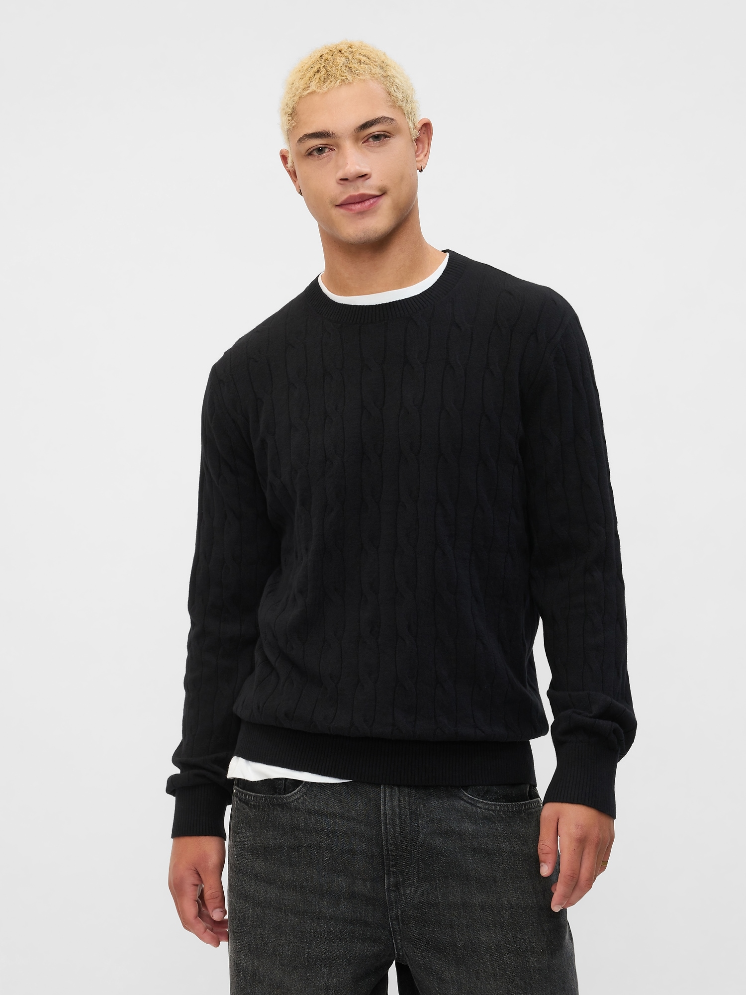 CashSoft Cable Knit Crewneck Sweater Gap Factory