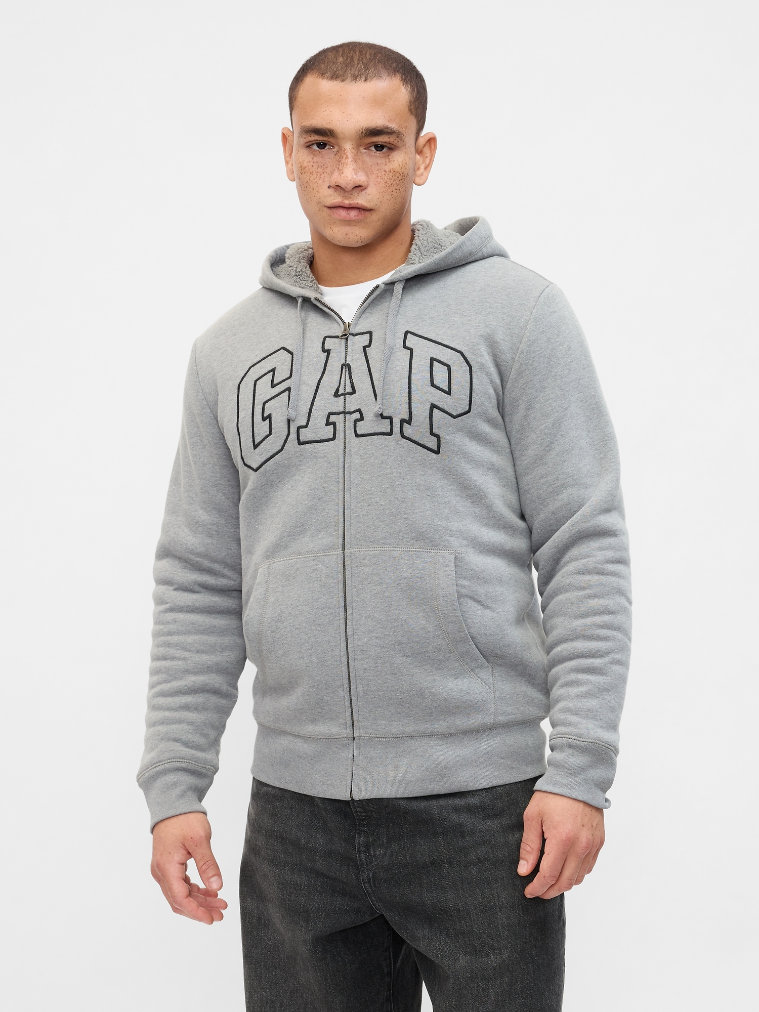 Gap Logo Sherpa-Lined Zip Hoodie