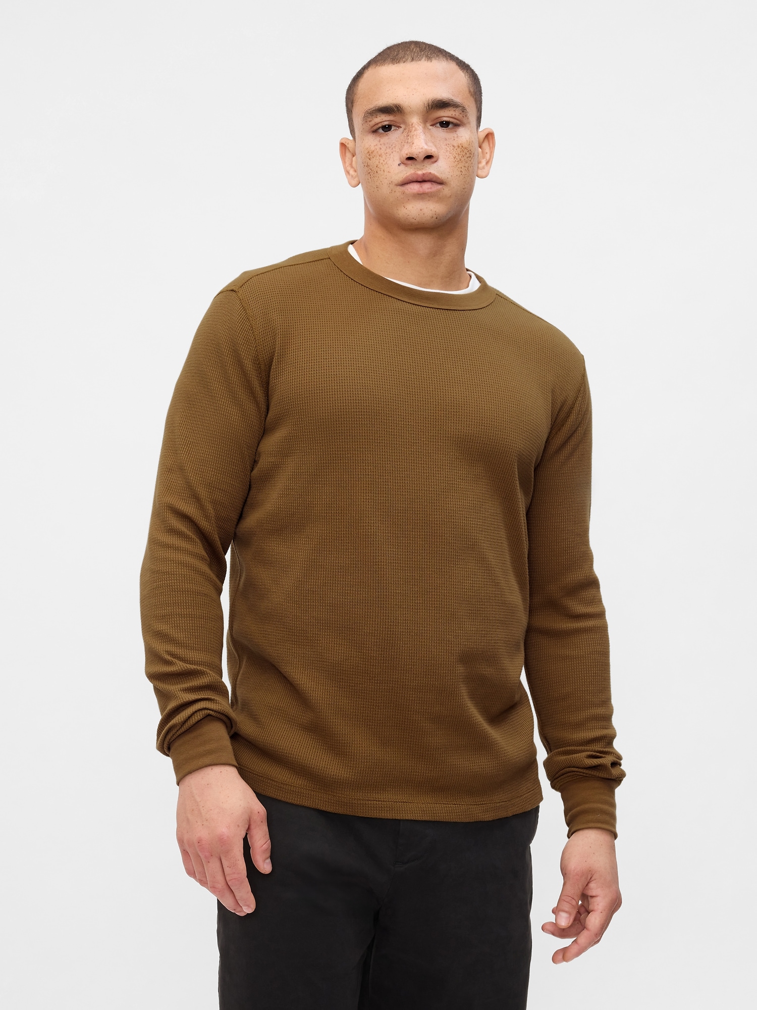 Waffle-Knit Crewneck T-Shirt