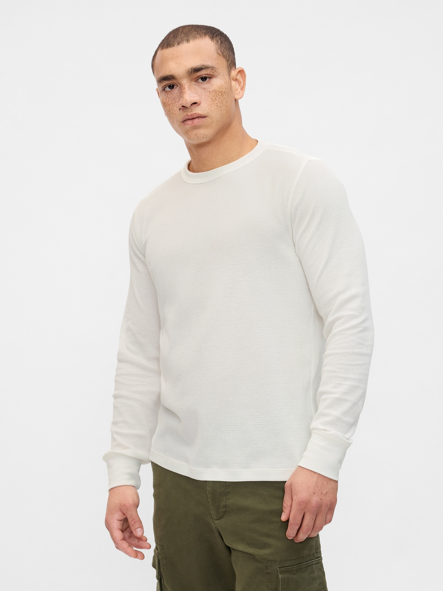 Waffle-Knit Crewneck T-Shirt