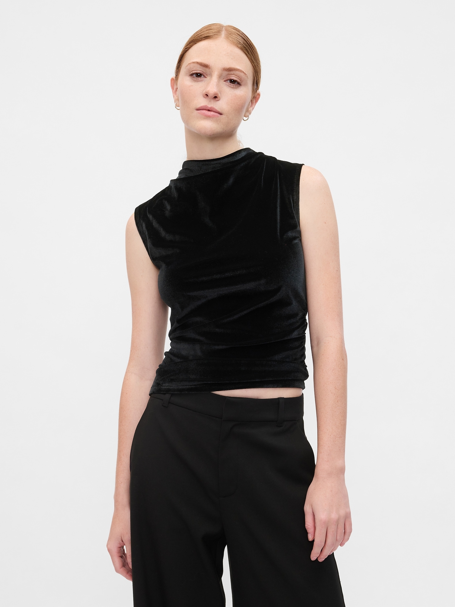 Sleeveless Velour Mockneck Top