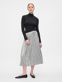 Metallic Pleated Midi Skirt Gap Factory