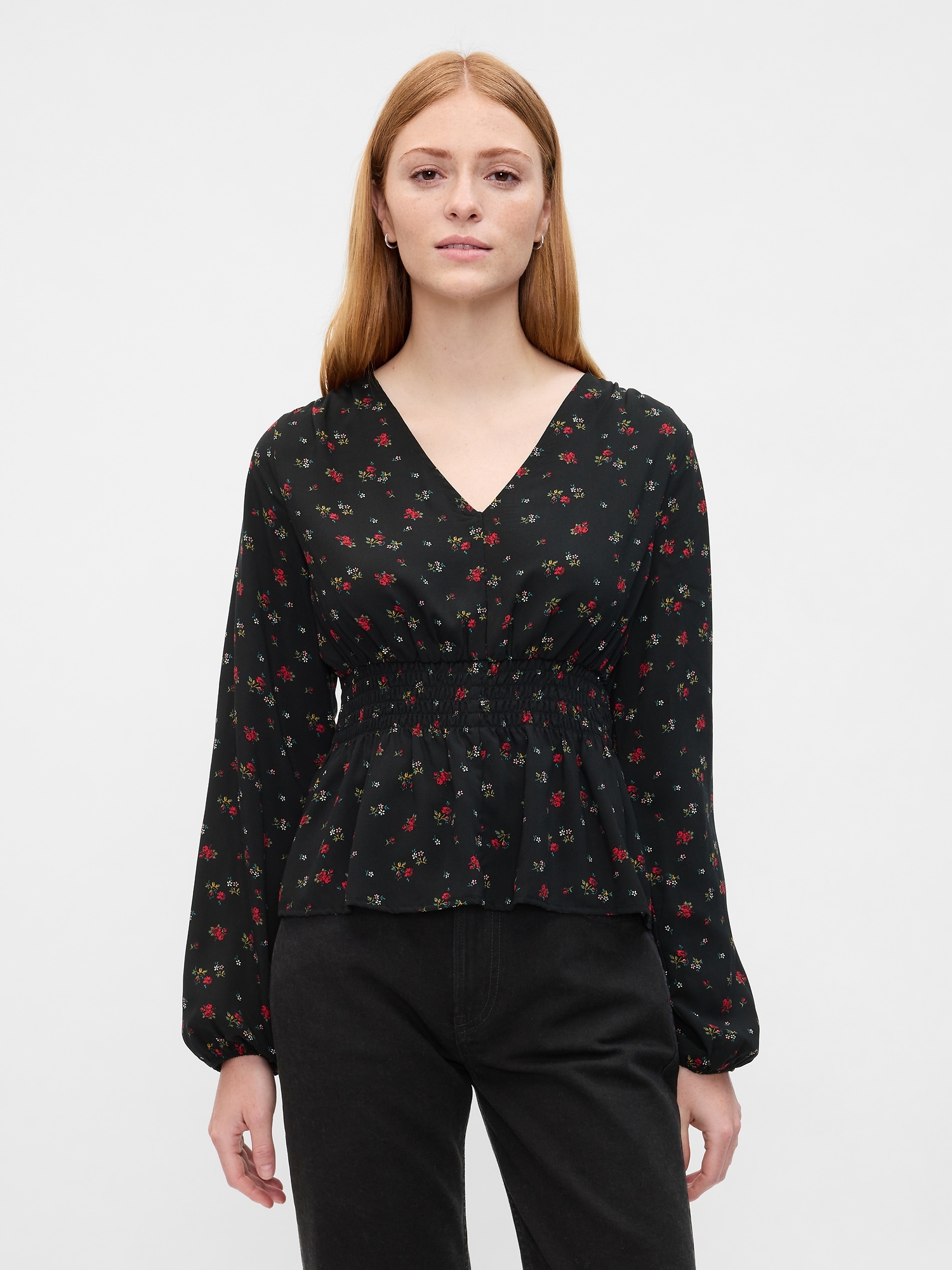 Red floral peplum top on sale