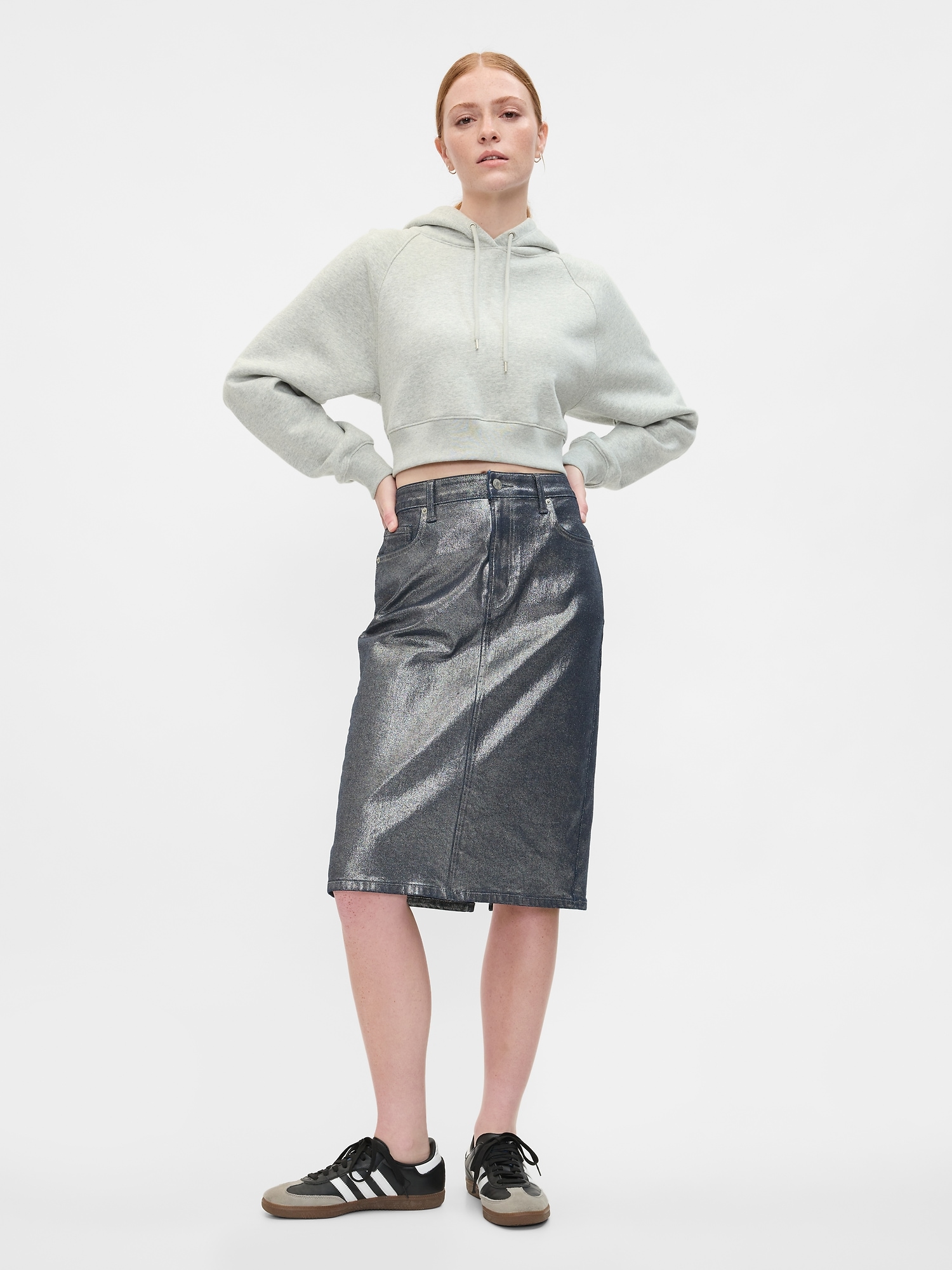 Shine Denim Midi Skirt