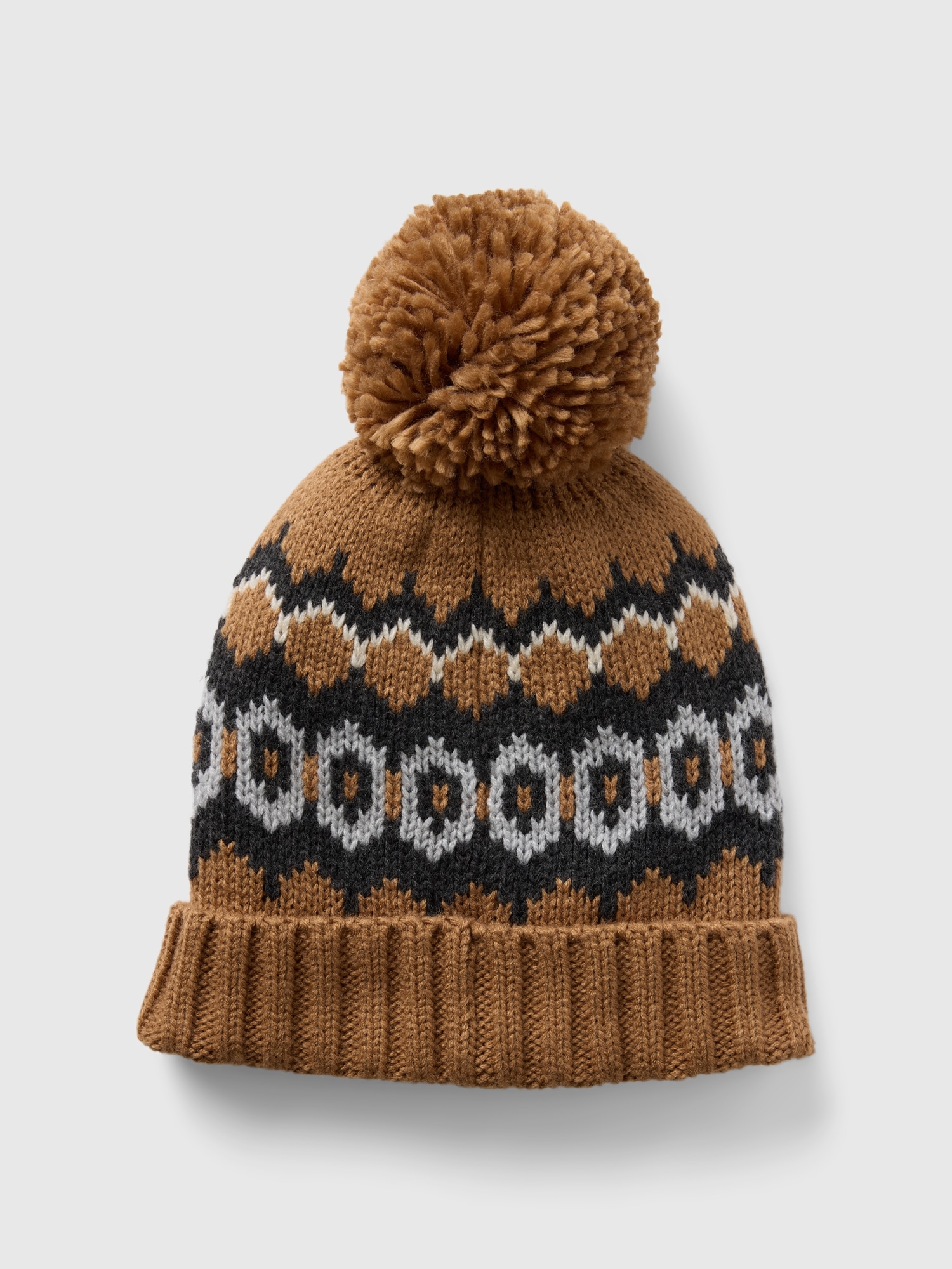 Fair Isle Poof Beanie - Brown