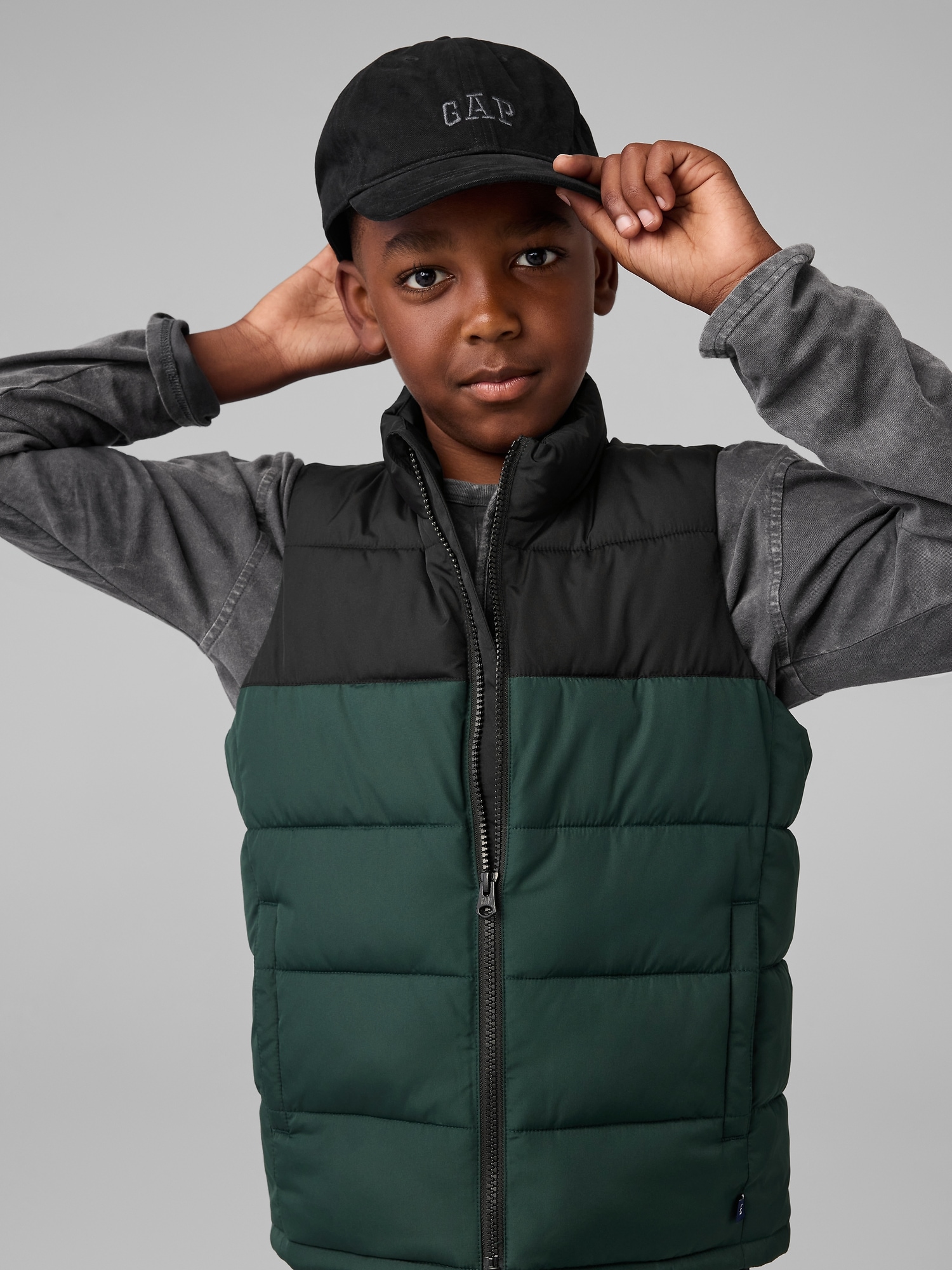 Gap Factory Boys Coldcontrol Puffer Vest Black Forest Green Size M