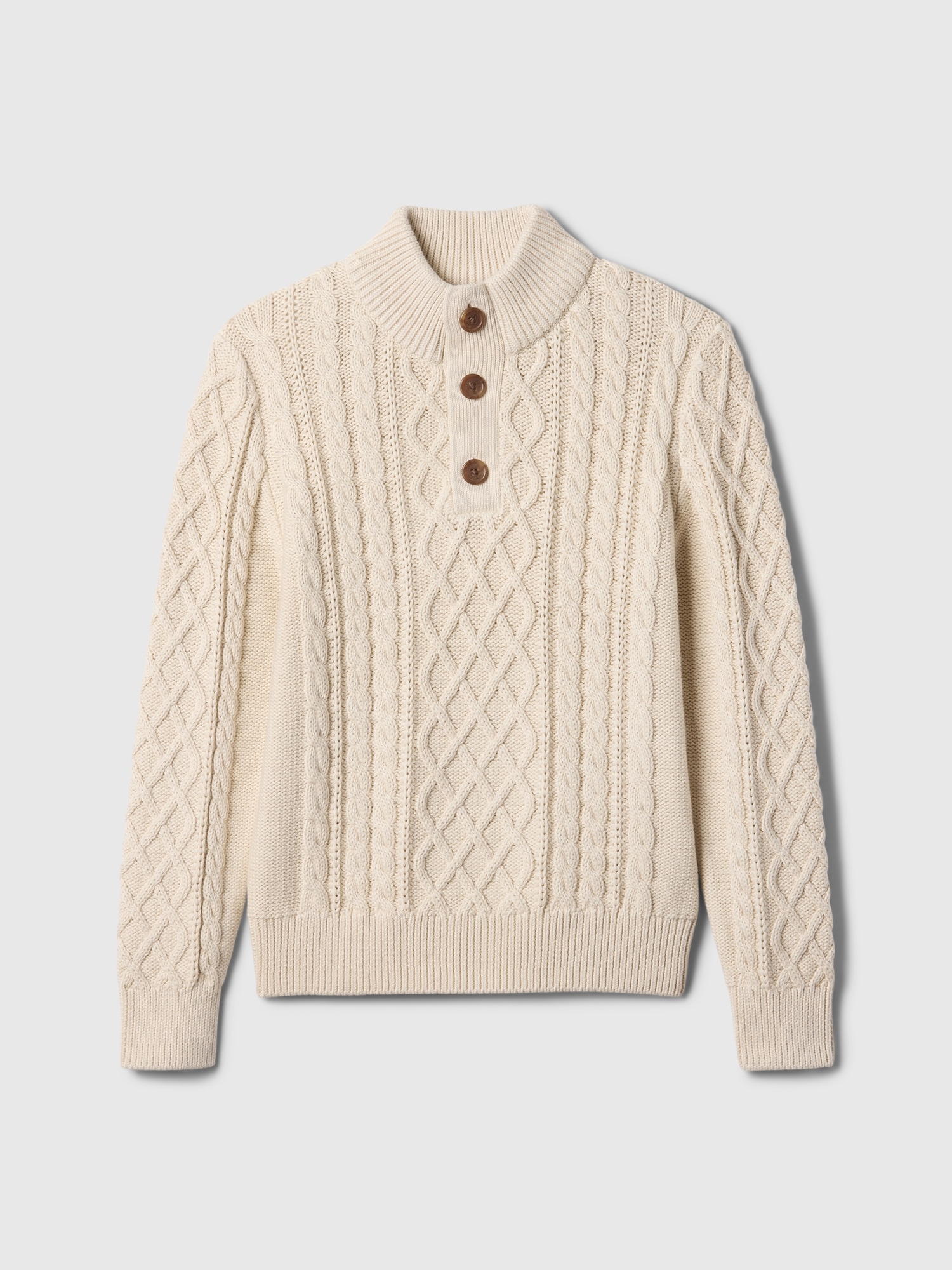 Kids Cable-Knit Mockneck Henley Sweater