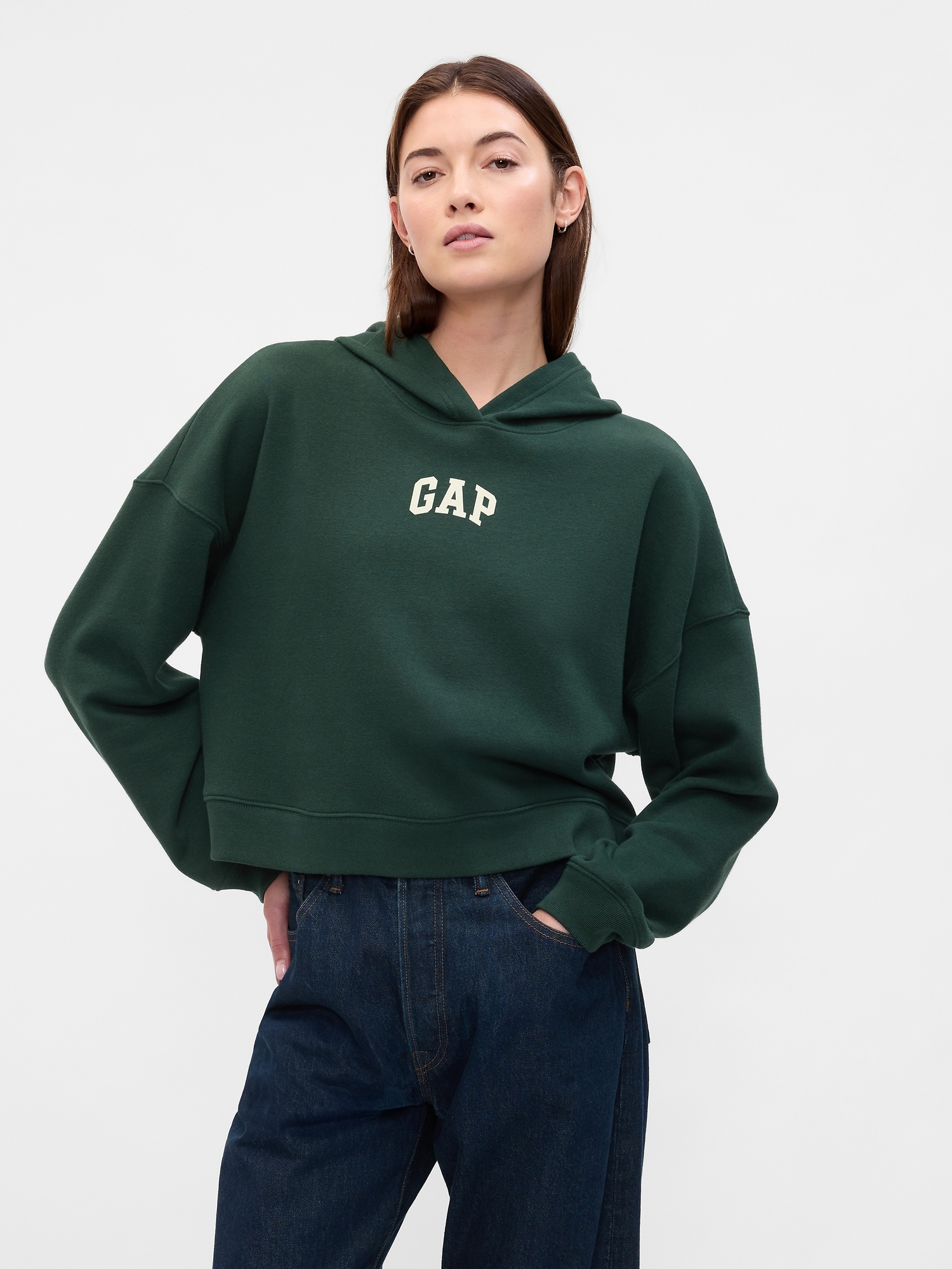 Relaxed Gap Mini-Logo Cropped Hoodie