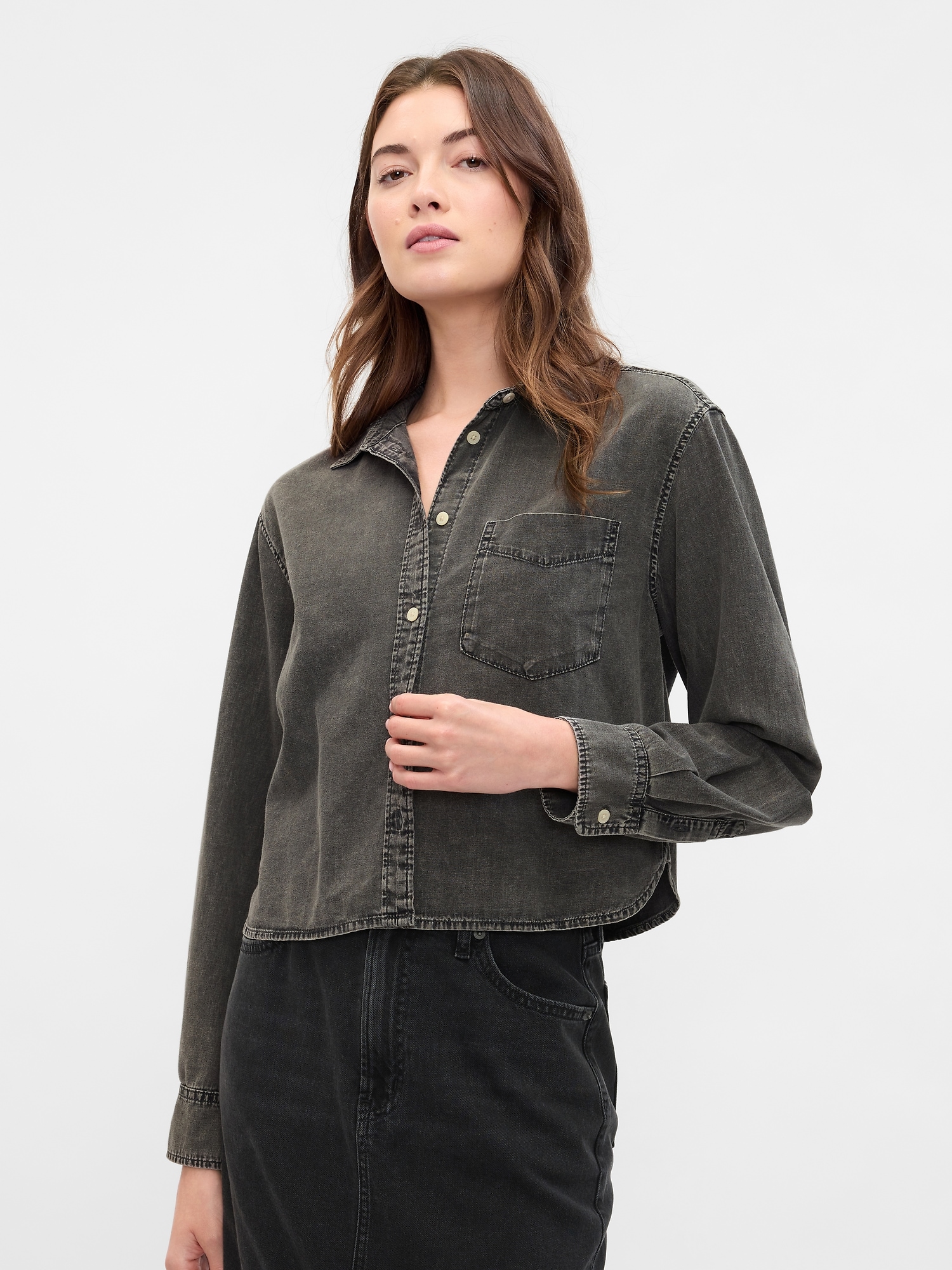 Cropped Classic Denim Shirt