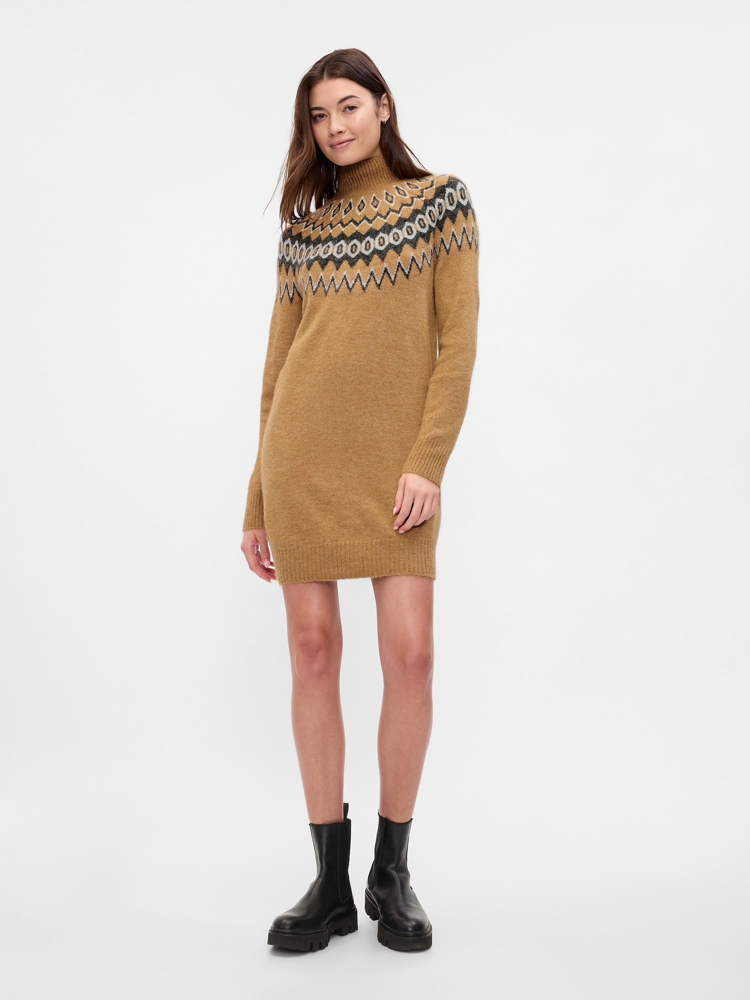 Relaxed Fair Isle Sweater Mini Dress