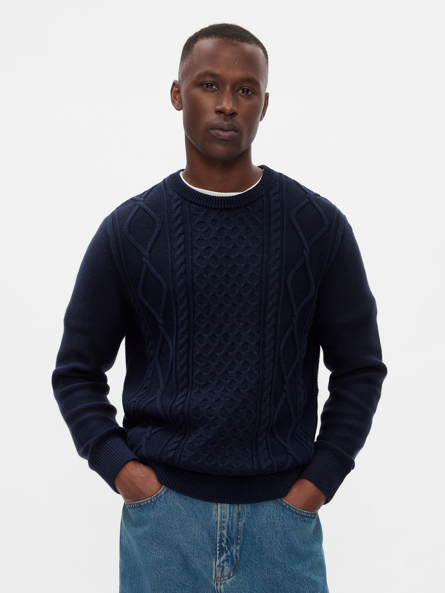 Navy cable sweater best sale