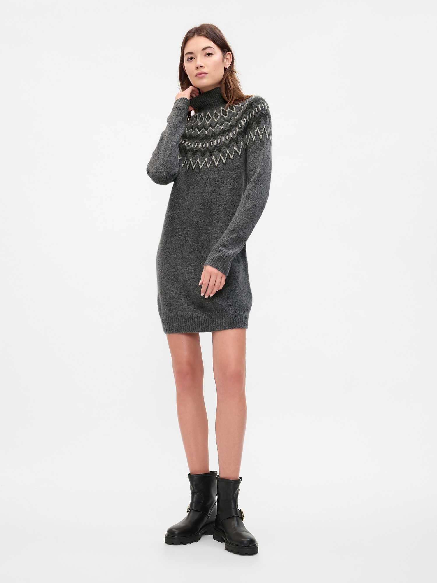 Relaxed Fair Isle Sweater Mini Dress