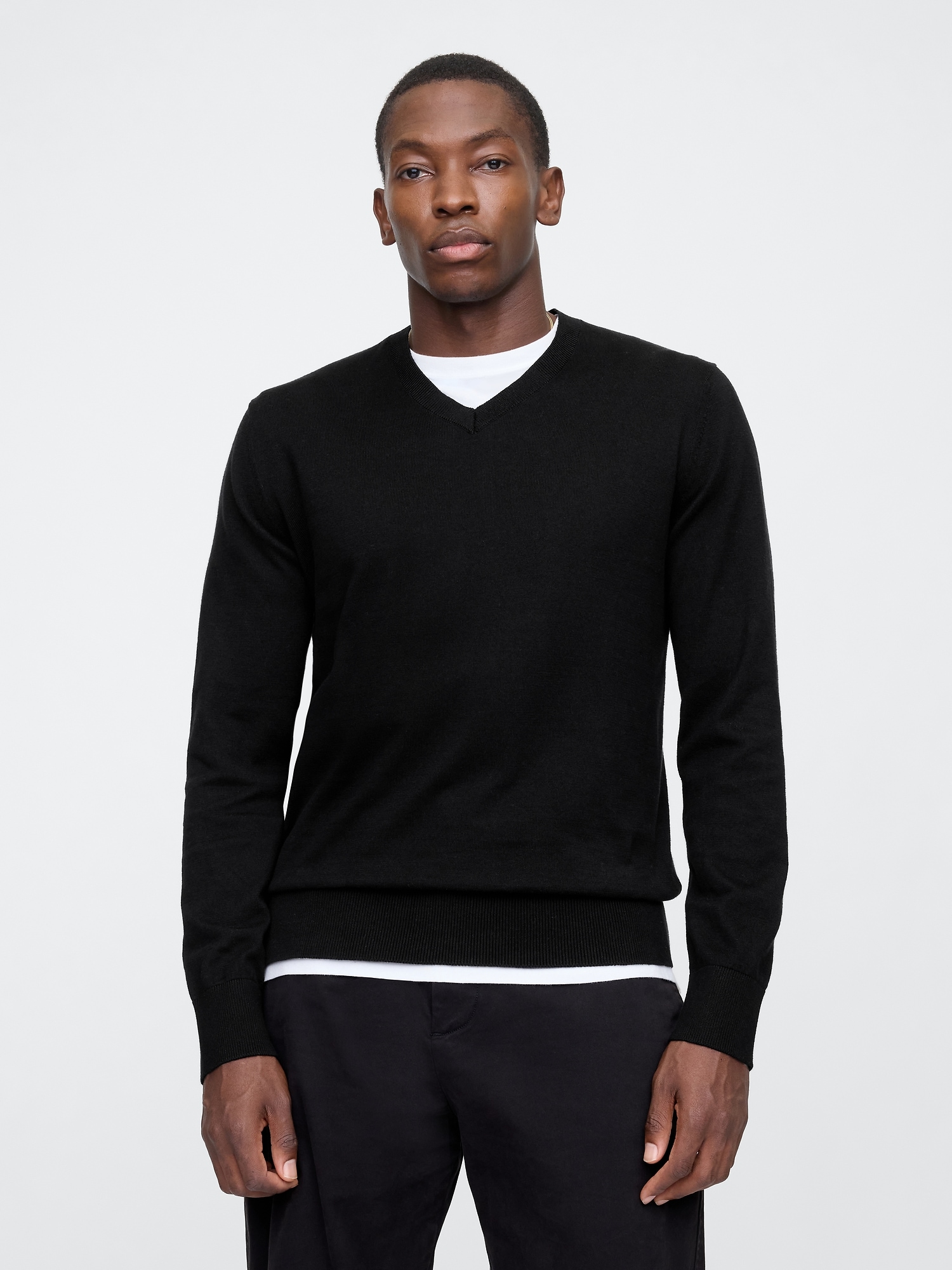 Cotton V-Neck Sweater - Black